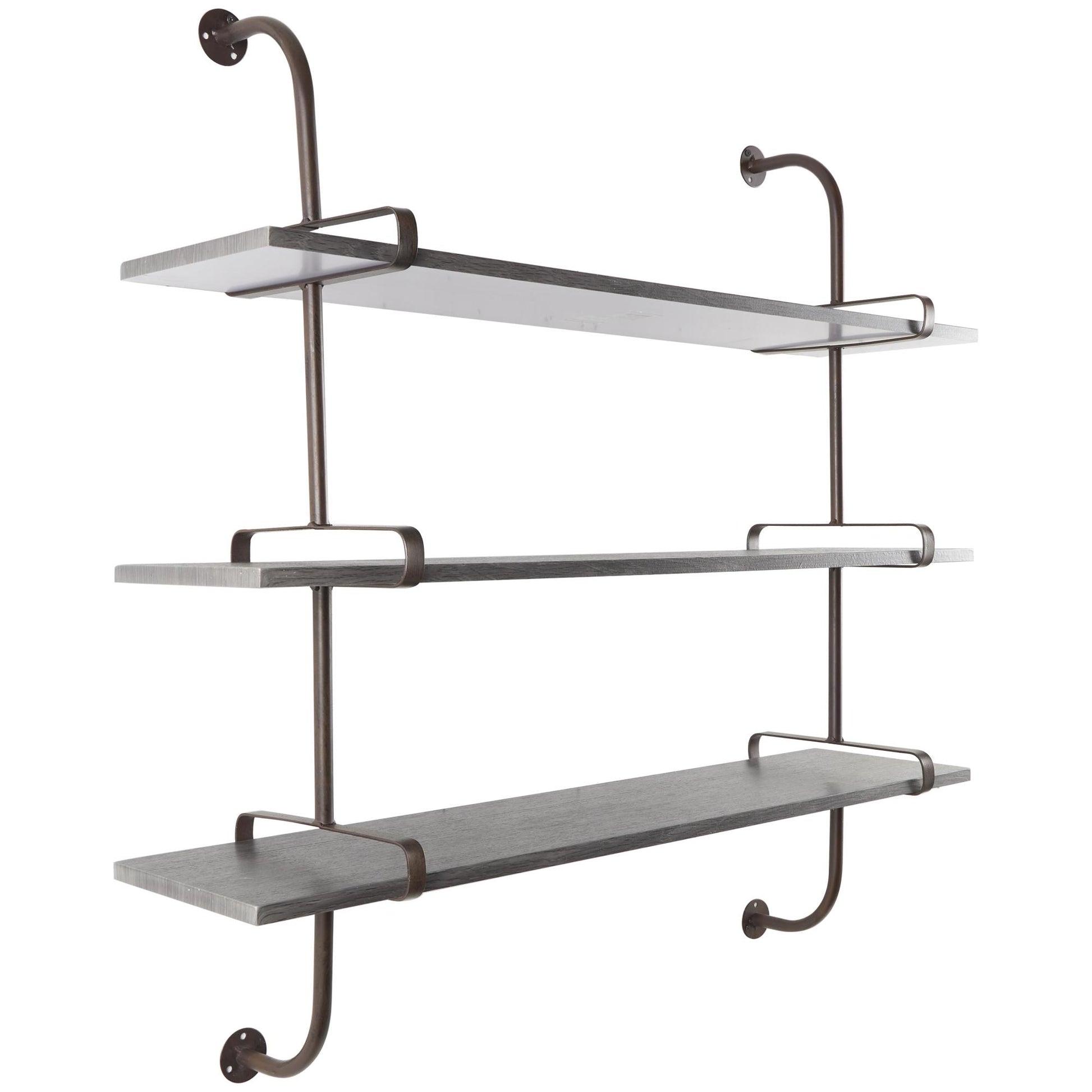 Wood 3 Shelf Room Wall Shelf with Black Metal Brackets 38" x 10" x 39"