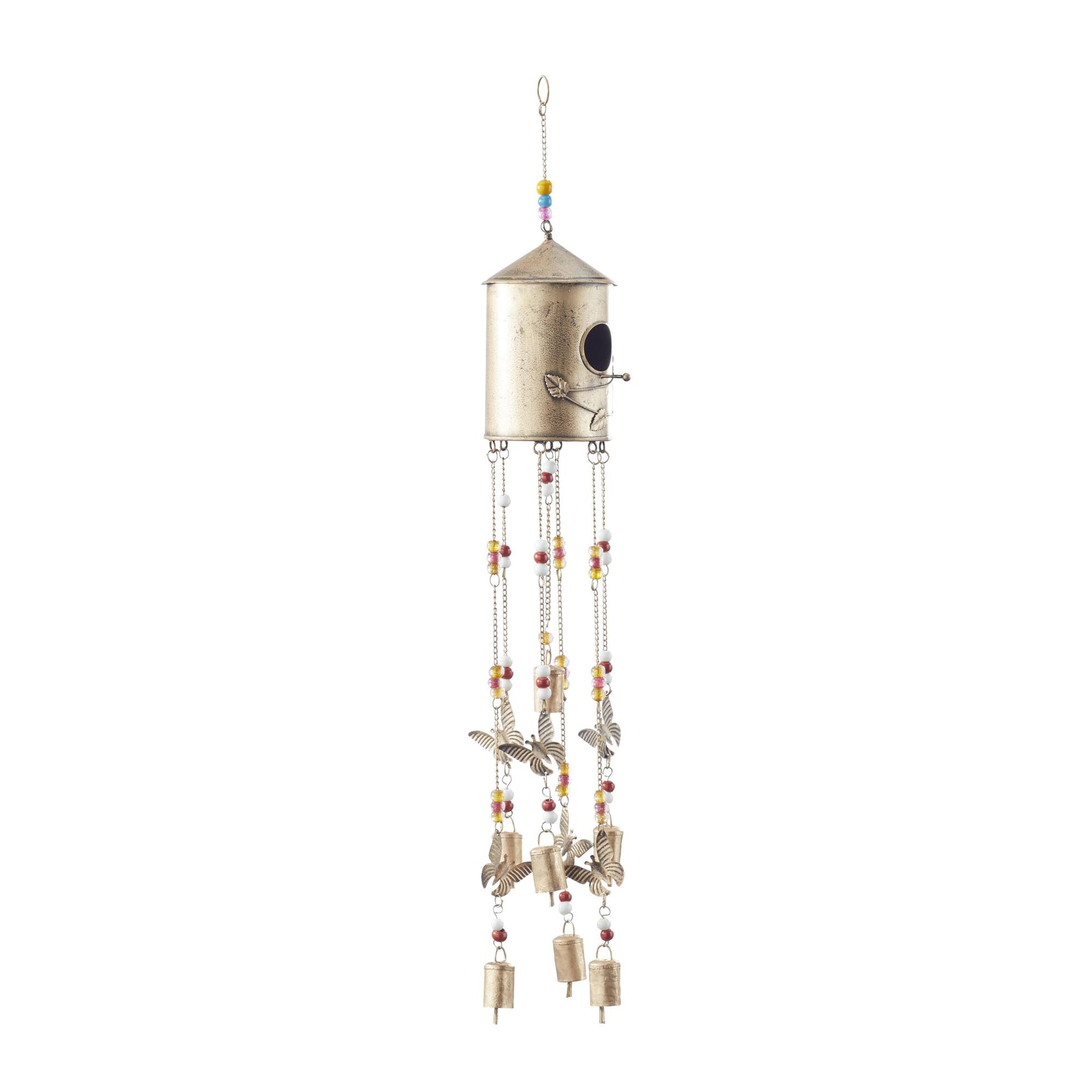 Butterfly Bronze Metal Handmade Birdhouse Indoor Outdoor Windchime with Glass Beads and Bells