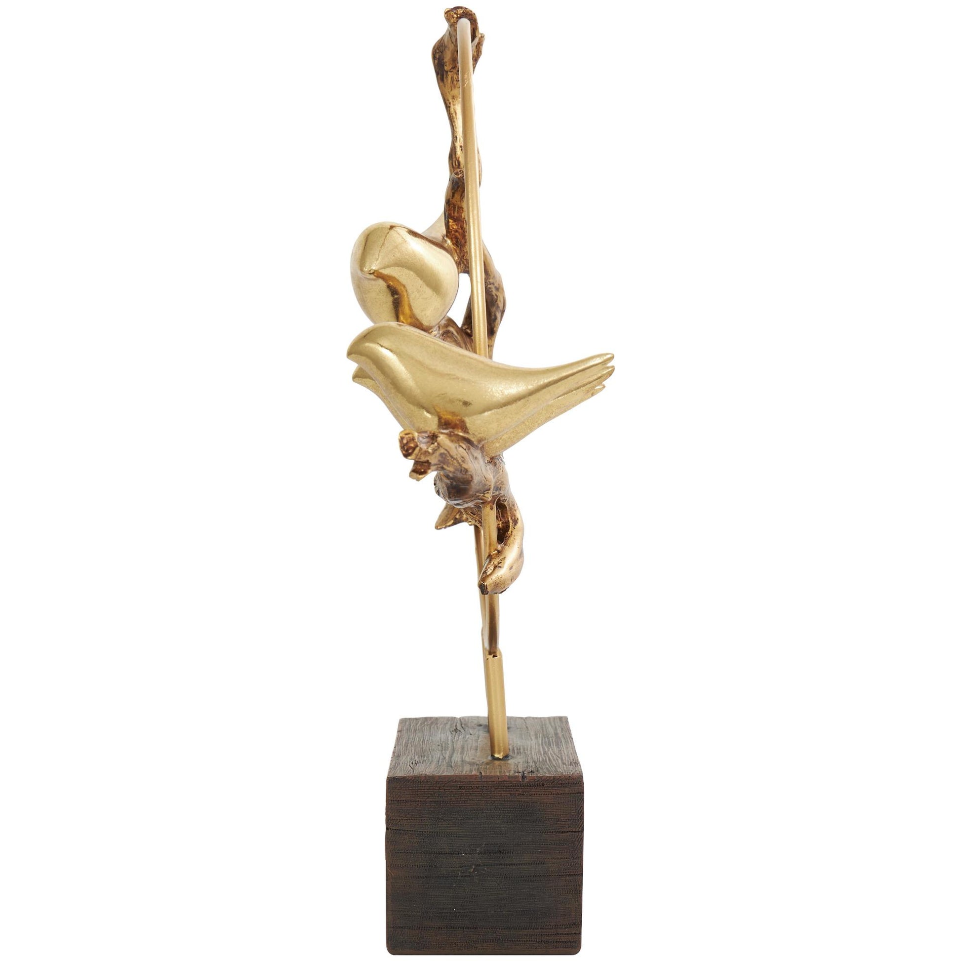 Bird Gold Polystone Family On A Branch Decorative Sculpture with Brown Block Base