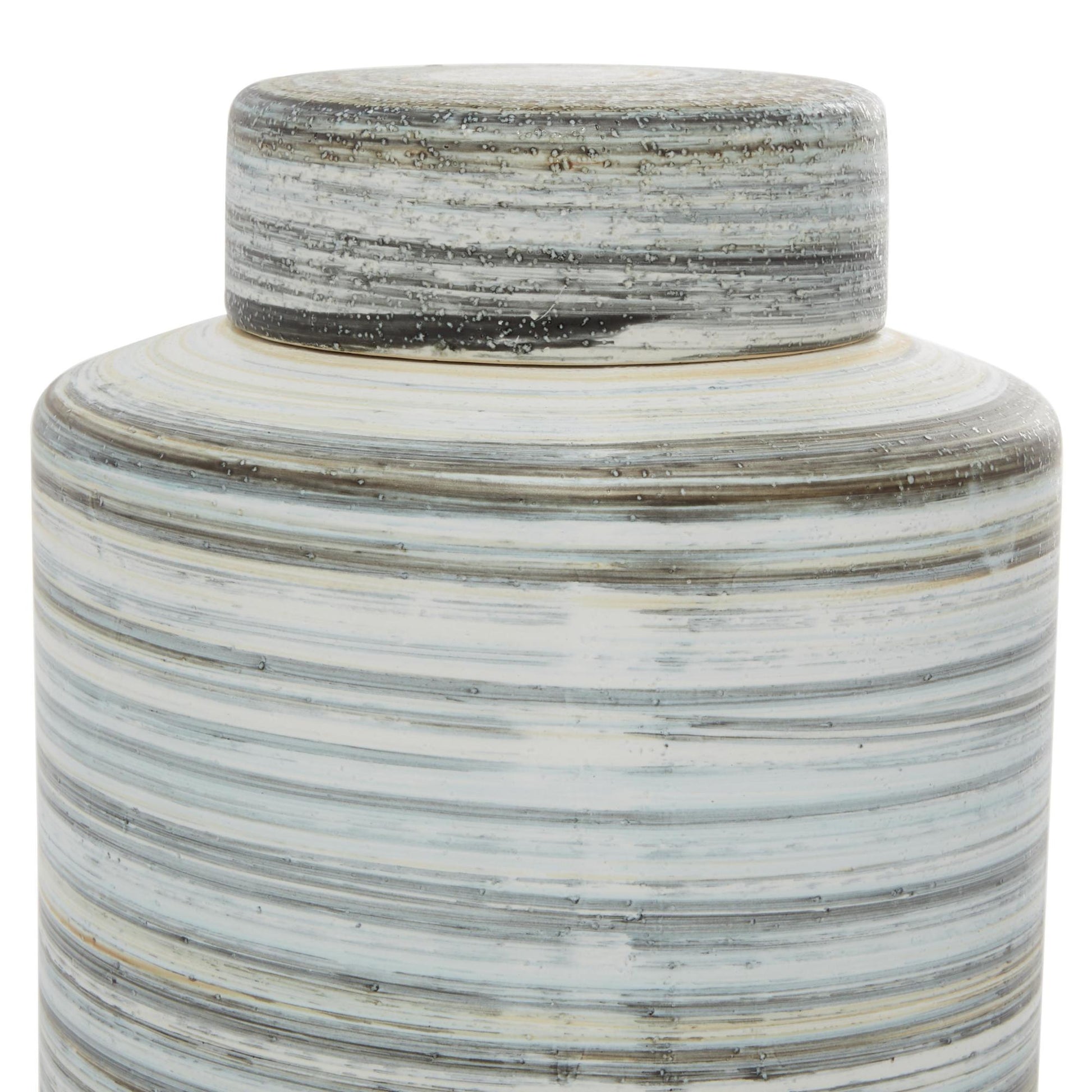 Set of 2 Gray Ceramic Striped Living Room Decorative Jars