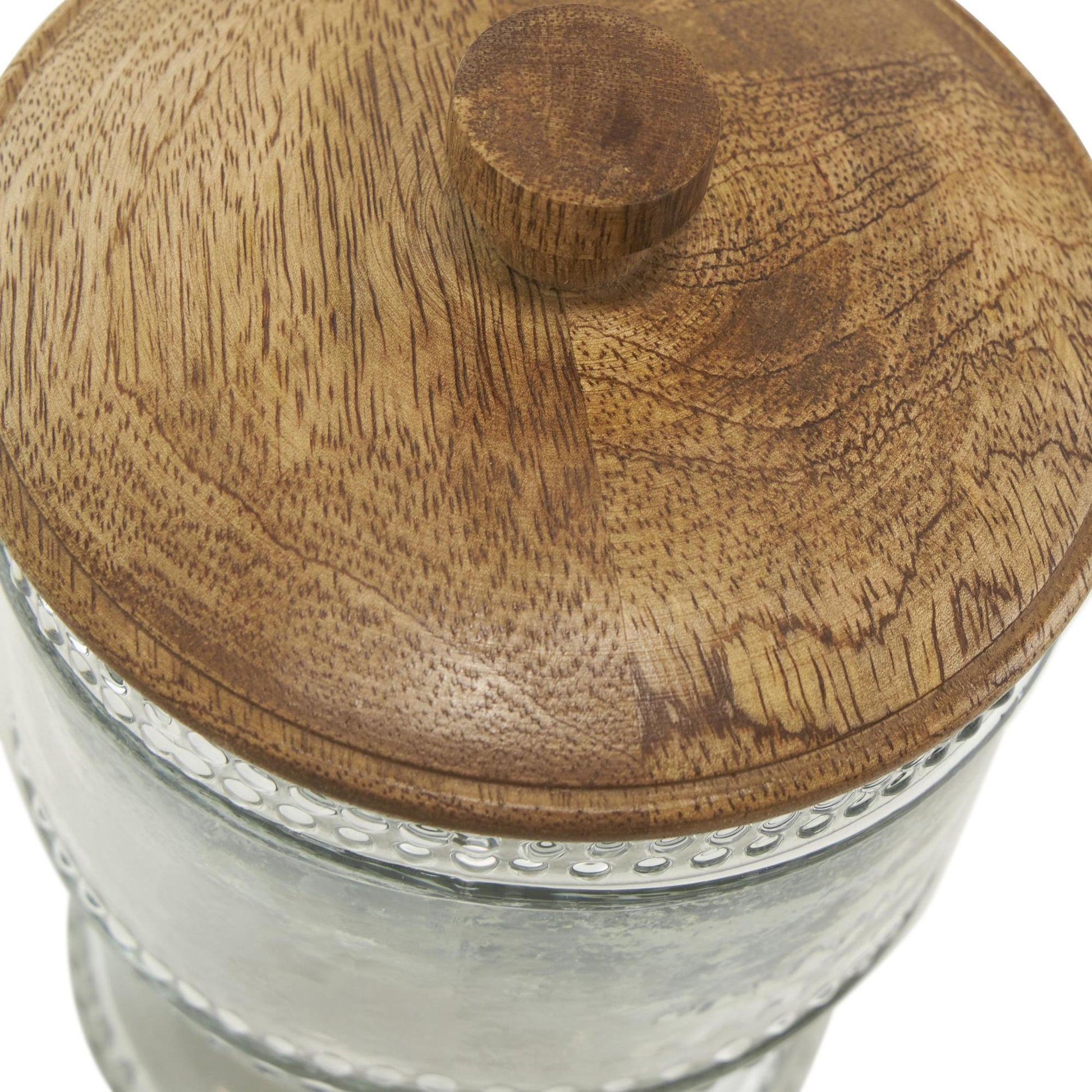 Set of 2 Clear Glass Beaded Living Room Decorative Jars with Wood Lids