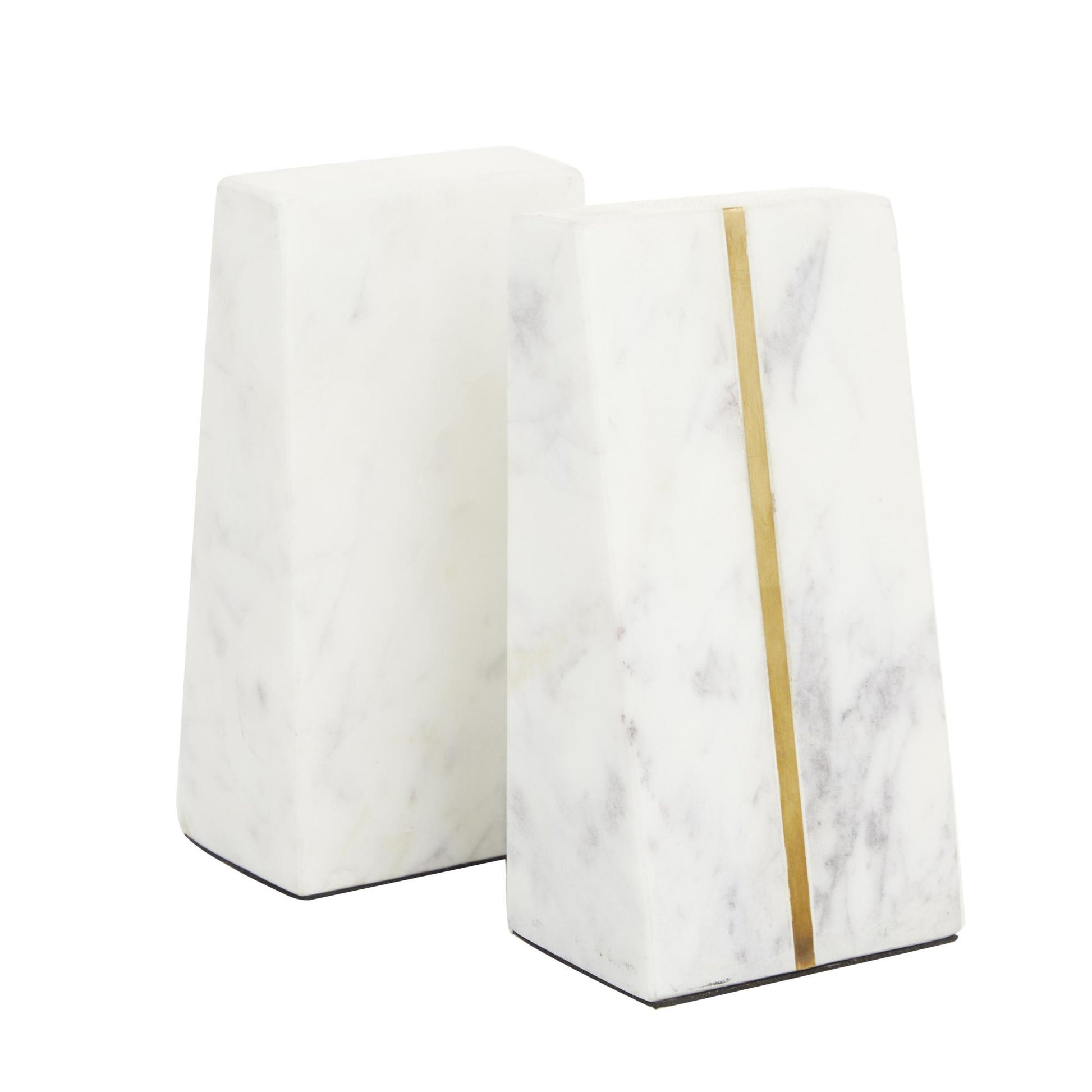 CosmoLiving by Cosmopolitan Set of 2 Geometric White Marble 6 lbs Decorative Bookends with Gold Inlay
