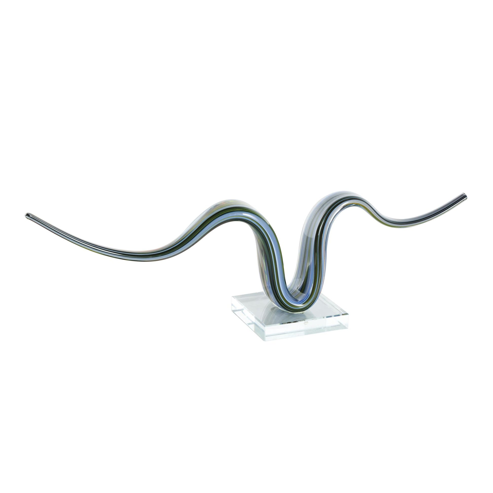 Abstract Multi Colored Glass Wave Decorative Sculpture with Clear Base