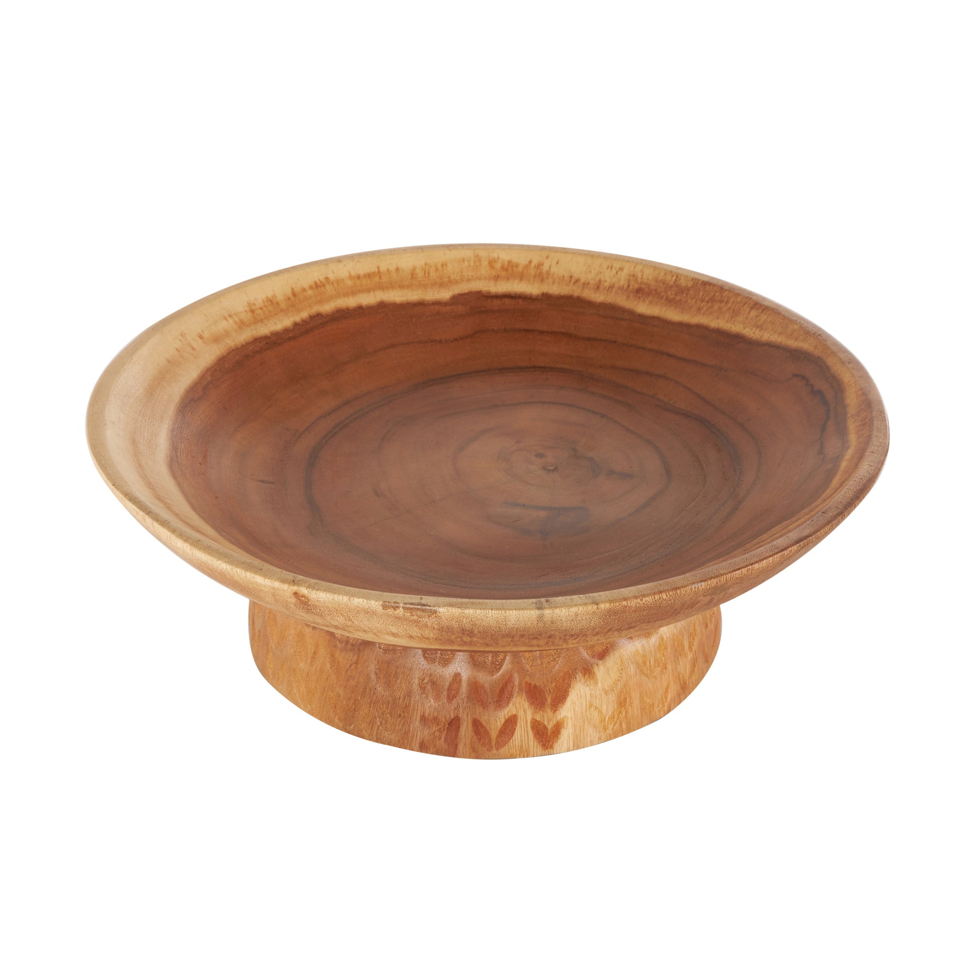 Brown Teak Wood Handmade Large Decorative Bowl with Elevated Base