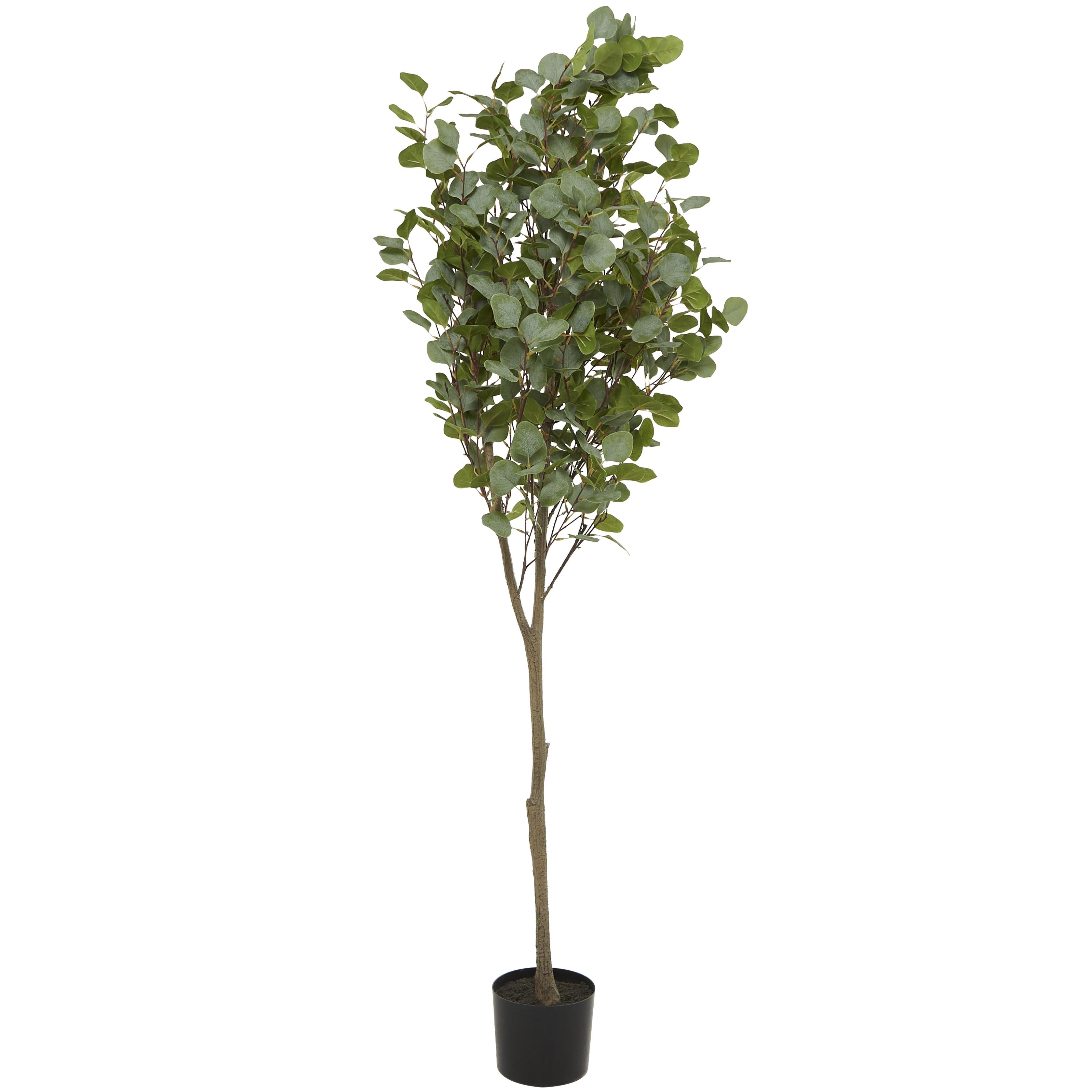 Eucalyptus Green Faux Foliage Indoor Outdoor Artificial Tree with Realistic Leaves and Black Pot