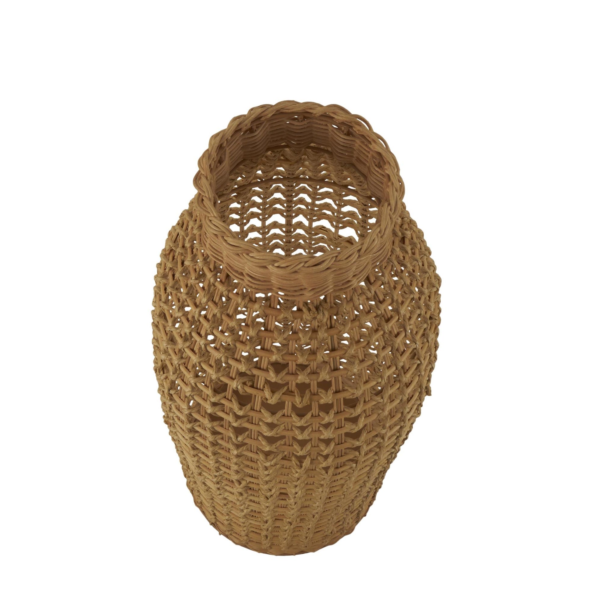 Brown Rattan Handmade Woven Decorative Vase with Open Framed Grid Design