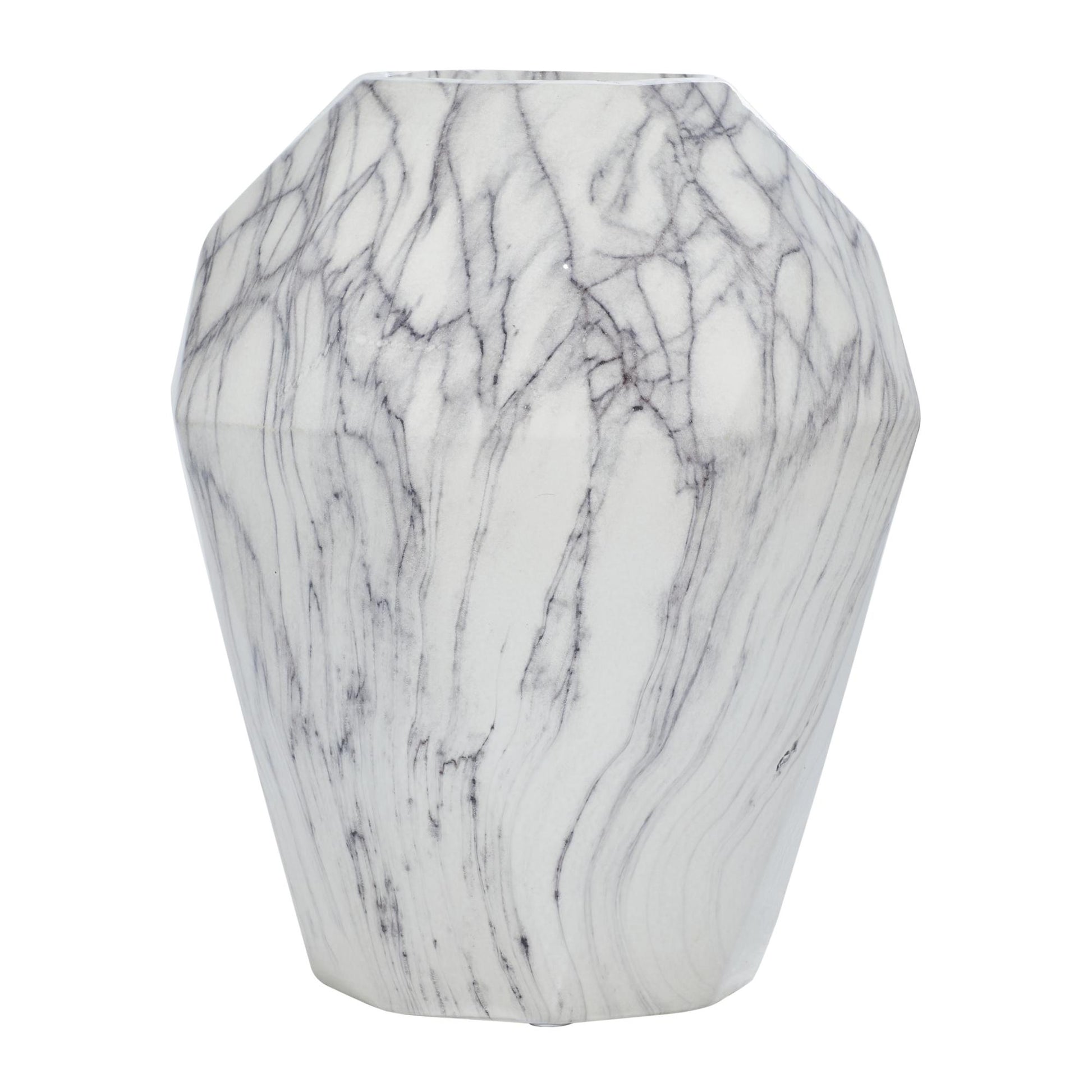 White Ceramic Faux Marble Decorative Vase