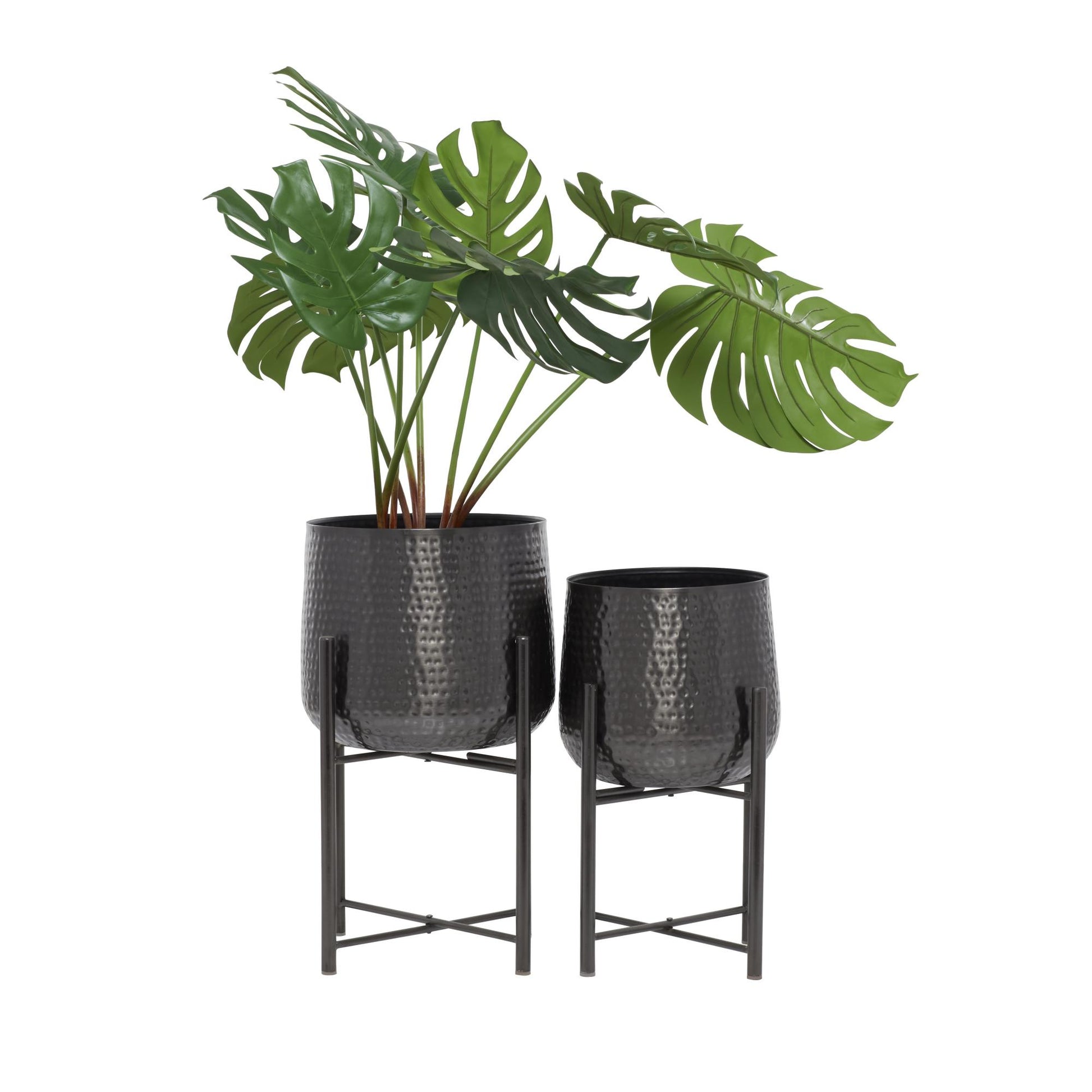 CosmoLiving by Cosmopolitan Set of 2 Metal Hammered Indoor Outdoor Planter with Removable Stand