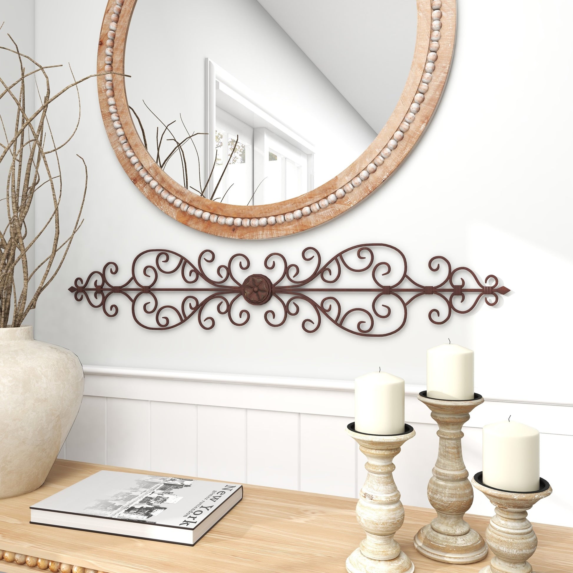 Scroll Brown Metal Long Slim Home Wall Decor