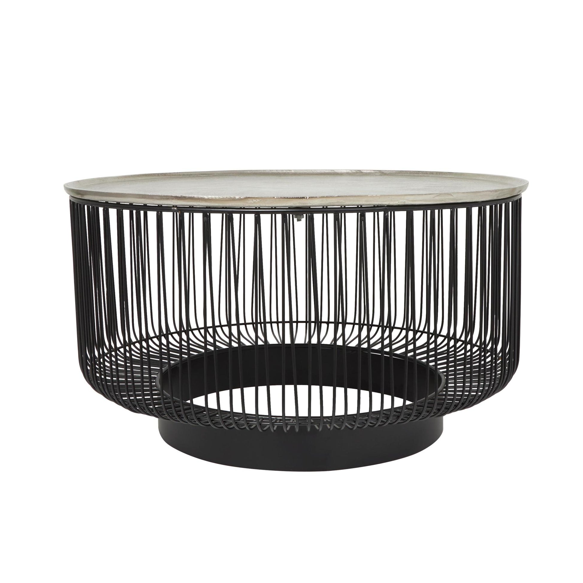 Geometric Black Aluminum Metal Open Frame Wire Coffee Table with Silver Aluminum Top