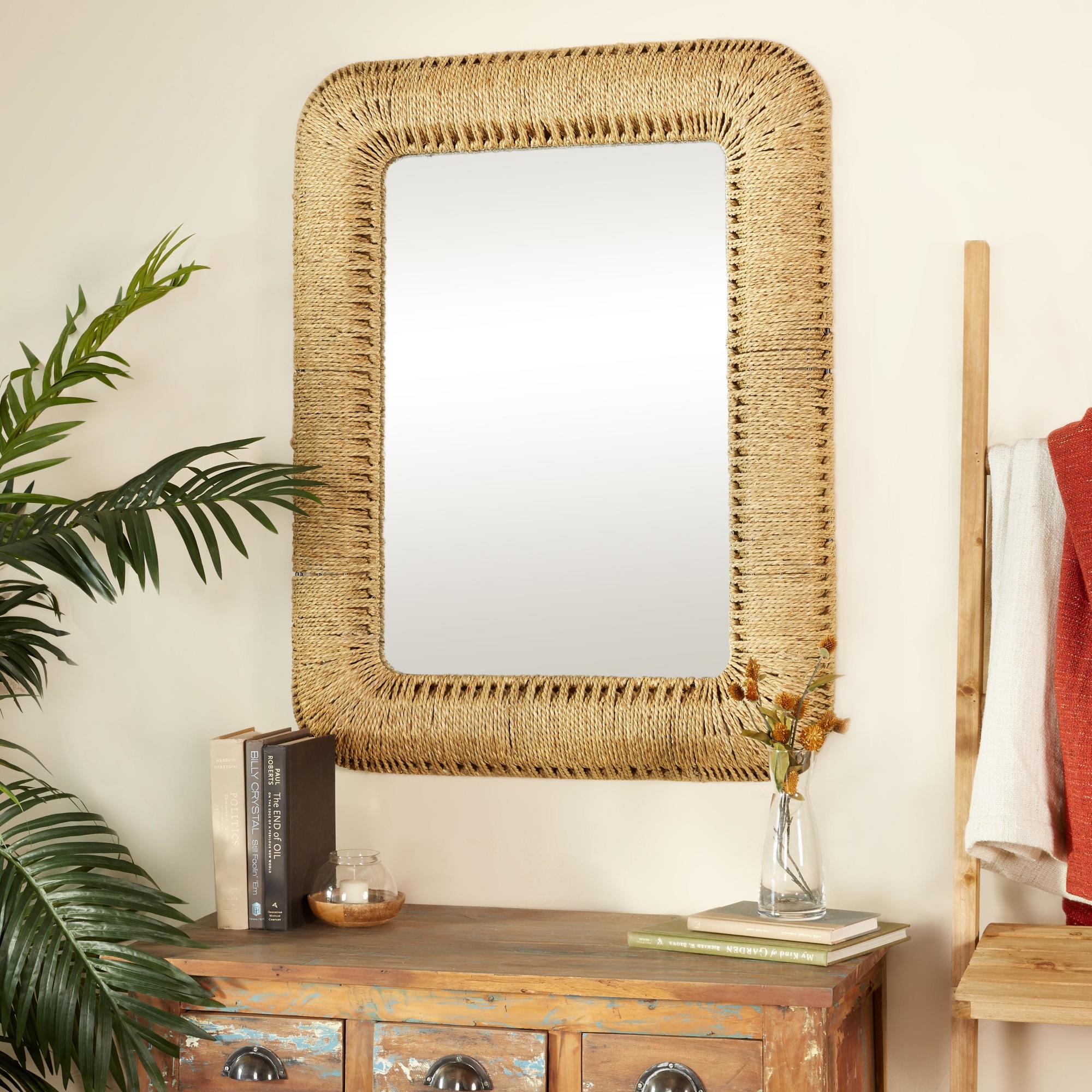 Brown Rattan Room Wall Mirror