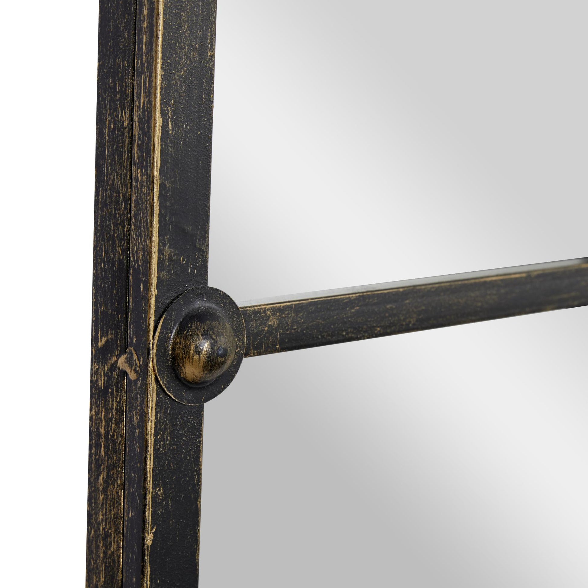 Black Metal Window Pane Inspired Room Wall Mirror with Arched Tops and Studs