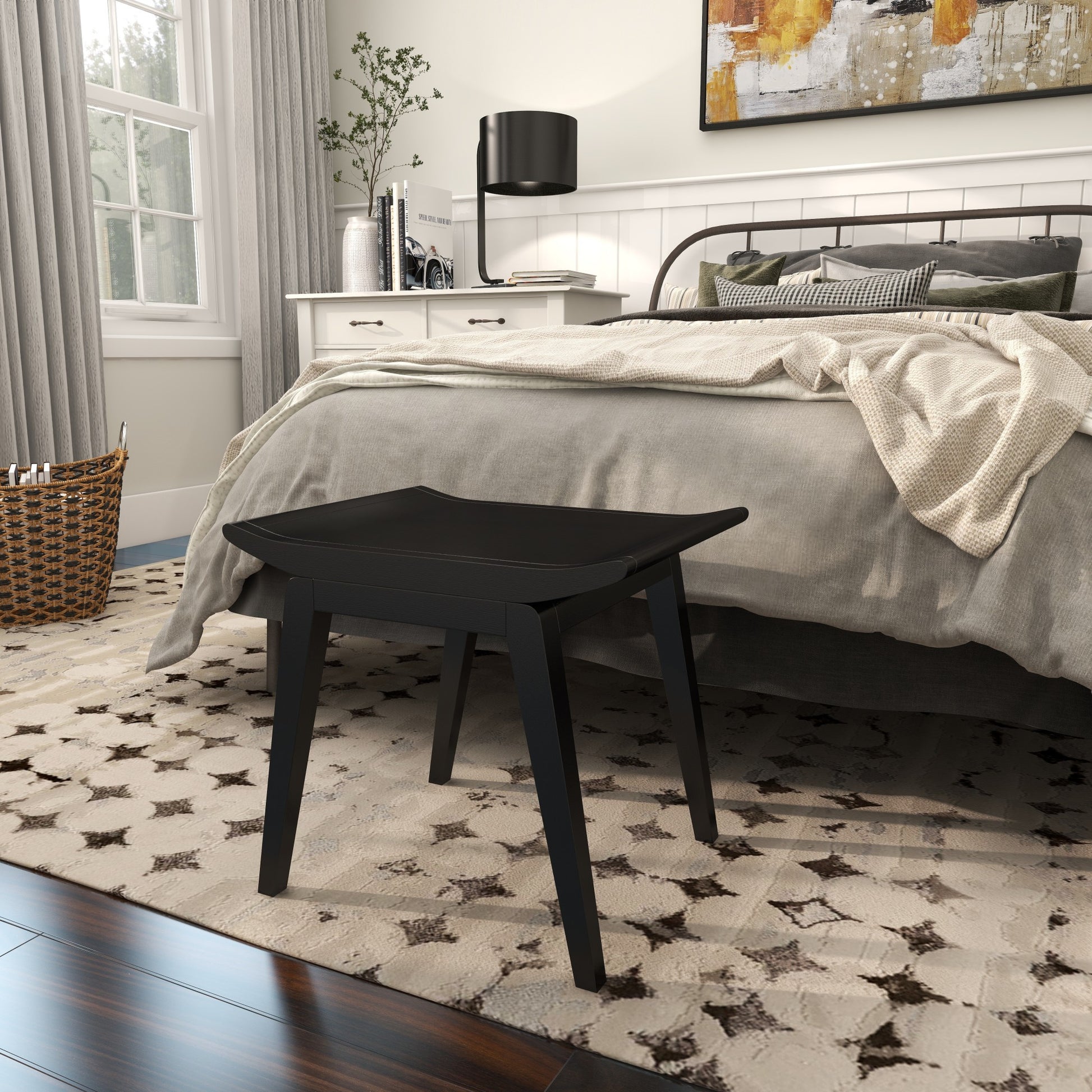 Wood Minimalistic Curved Living Room Stool 19" x 15" x 17"