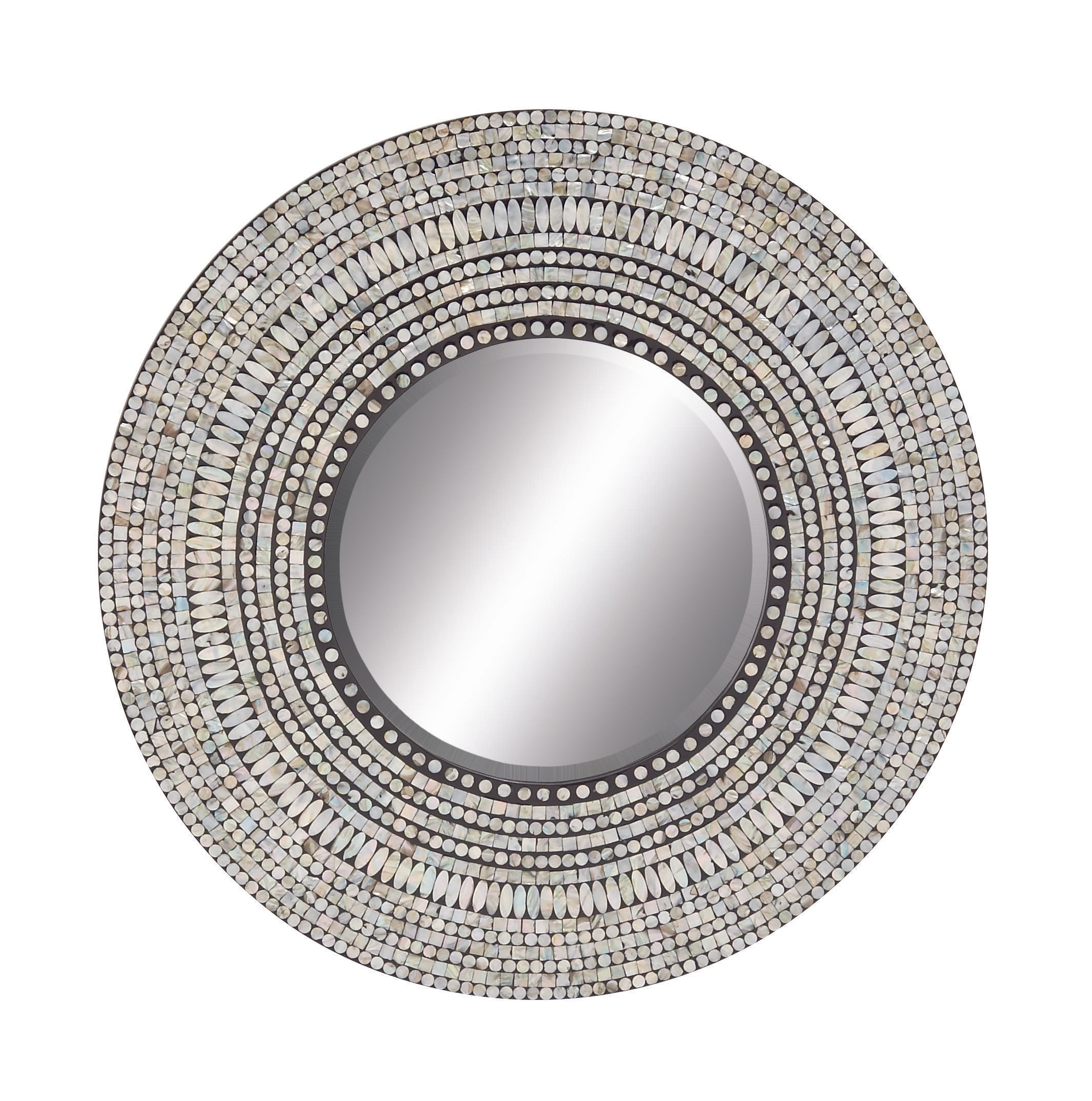 Tribal Gray Mother of Pearl Shell Handmade Mosaic Room Wall Mirror