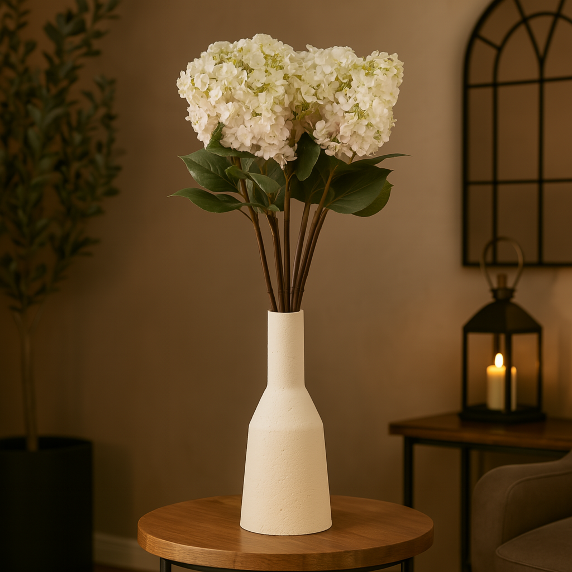 Set of 8 Hydrangea Faux Foliage Tall Indoor Outdoor Artificial Flower Stem