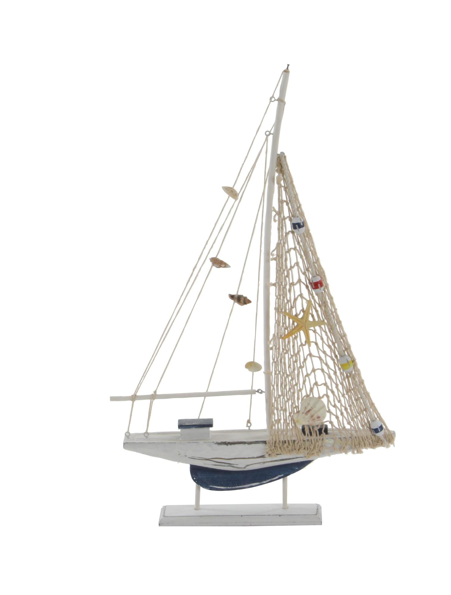 Set of 2 Sail Boat White Wood Handmade Decorative Sculpture