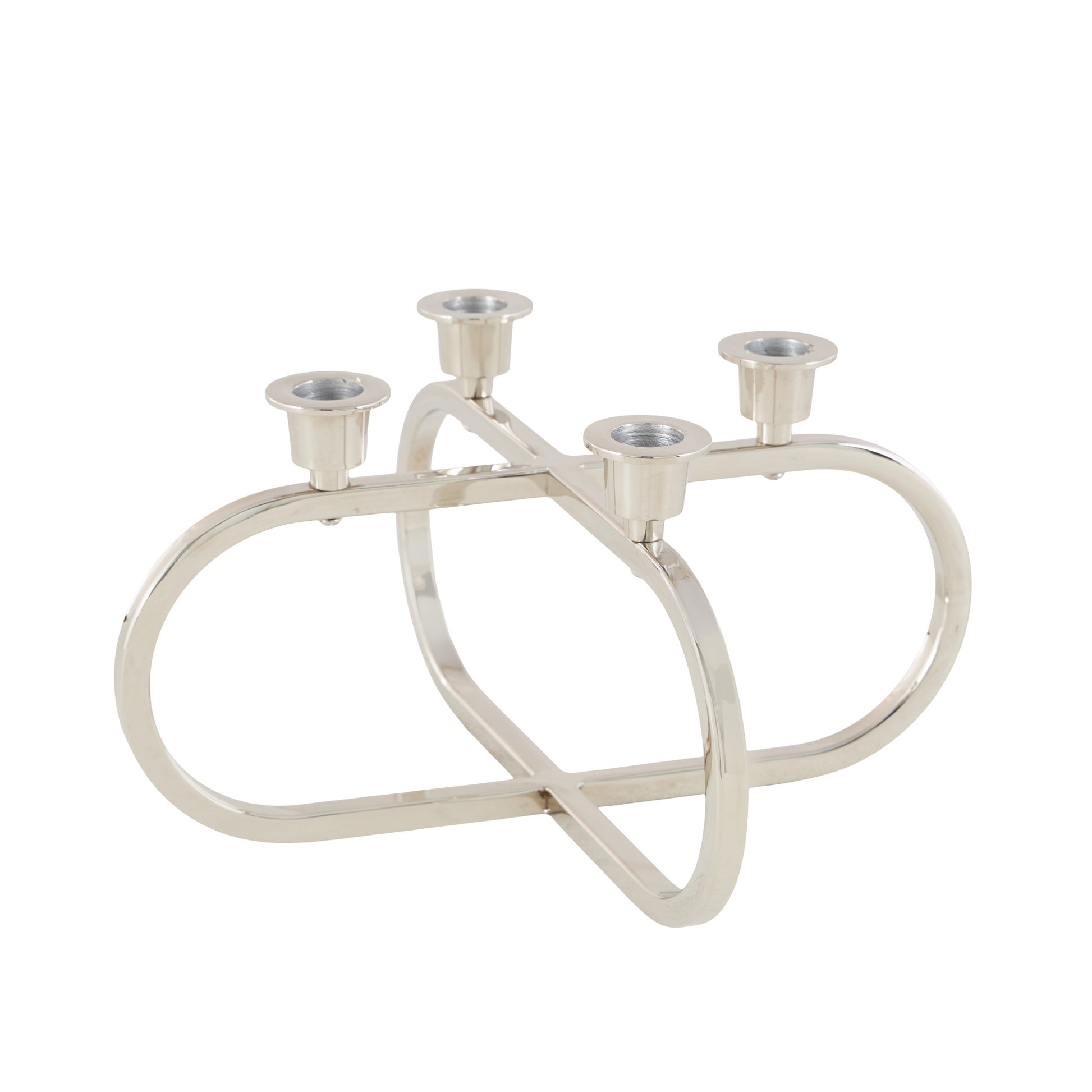 CosmoLiving by Cosmopolitan Geometric Silver Stainless Steel Metal Overlapping Oval Decorative Candelabra