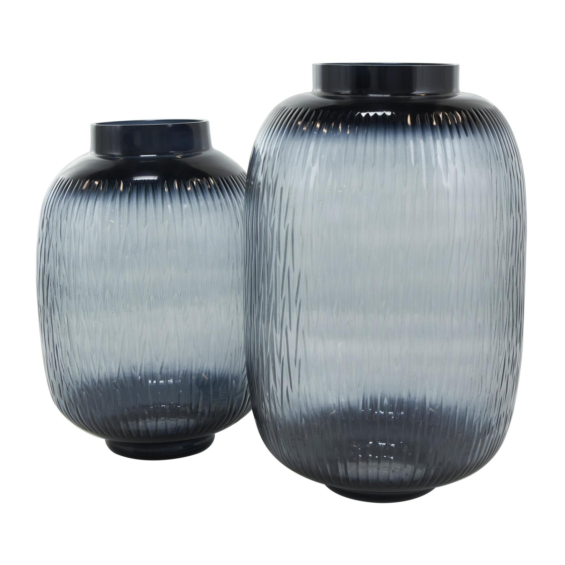 Set of 2 Black Glass Textured Ombre Decorative Vase