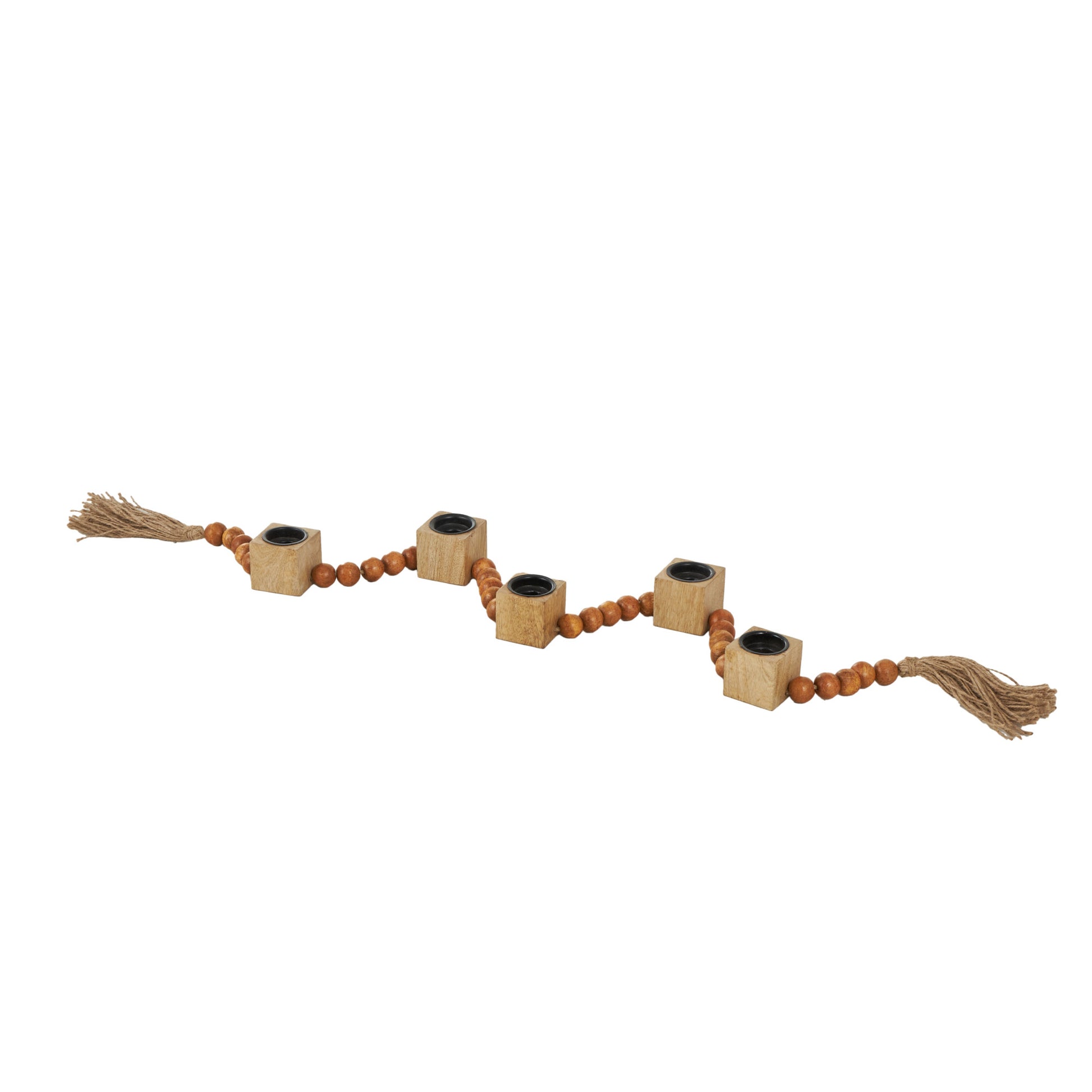 Wood Garland Decorative Candle Holder with Brown Tassel