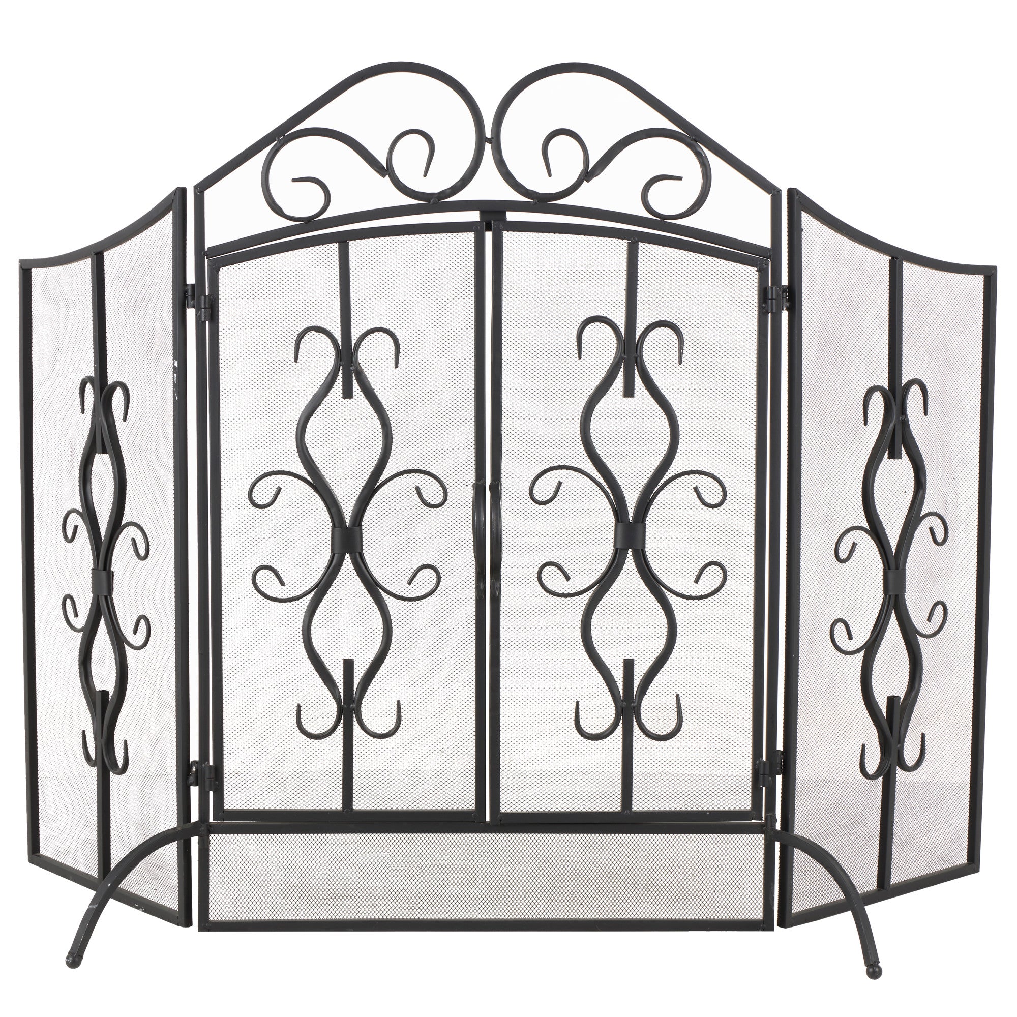Scroll Gray Metal Foldable Mesh Netting 3 Panel Living Room Fireplace Screen