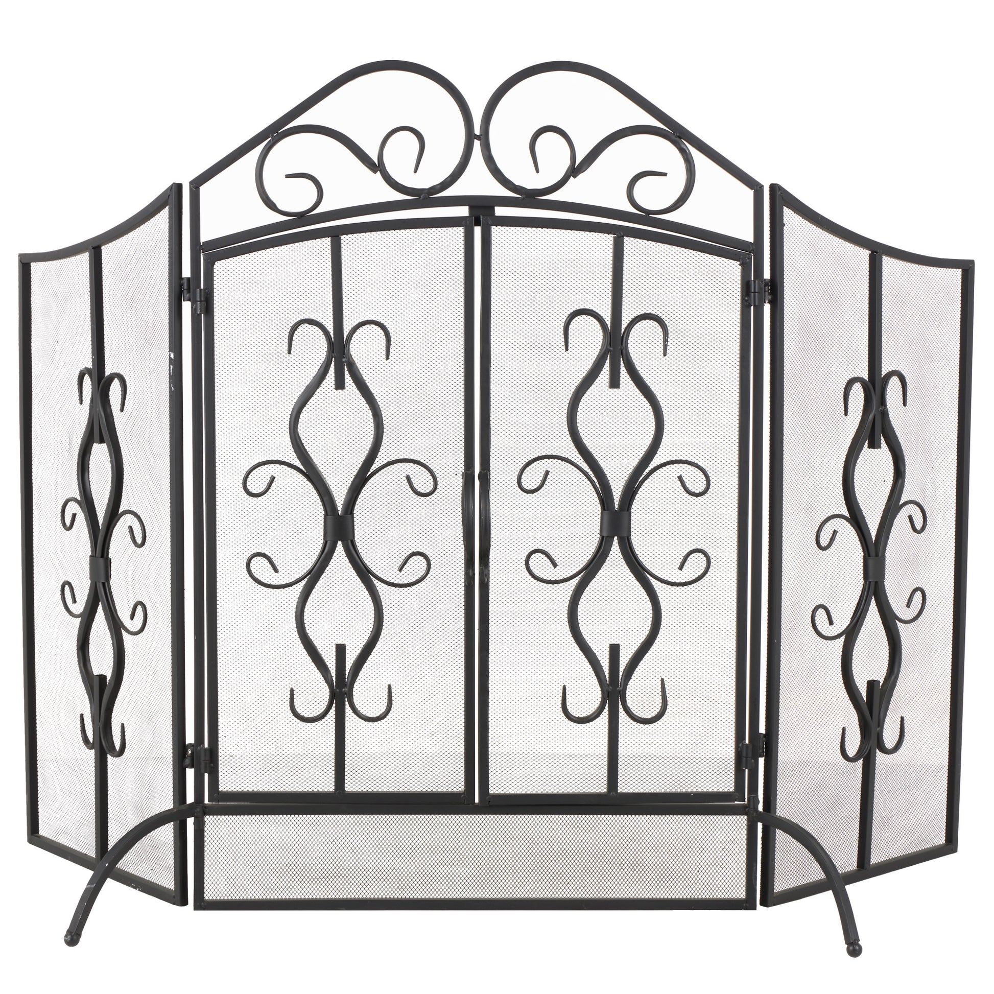 Scroll Gray Metal Foldable Mesh Netting 3 Panel Living Room Fireplace Screen