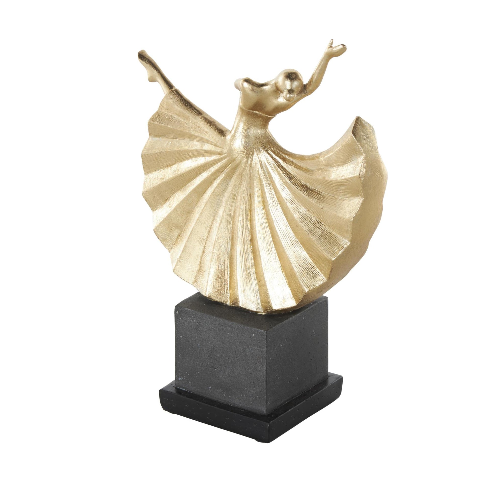 Dancer Gold Polystone Decorative Sculpture with Black Square Base