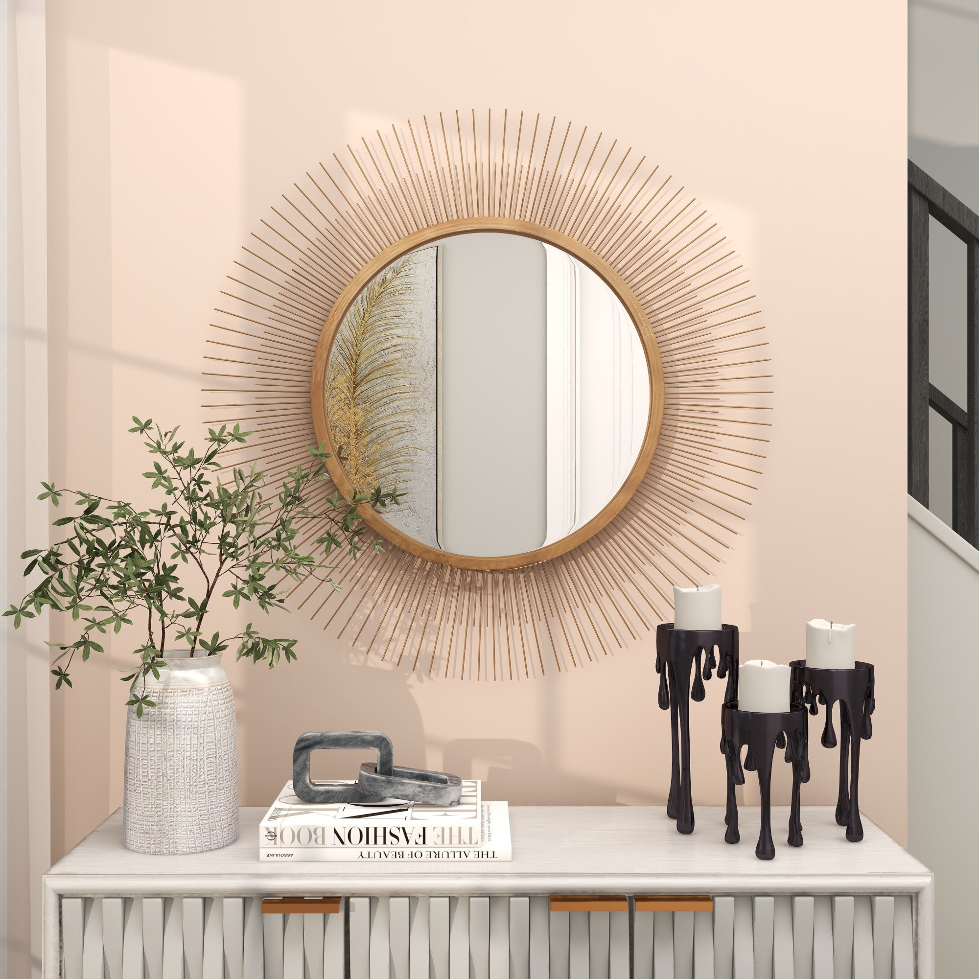 Starburst Gold Metal Room Wall Mirror with Thin Wire Rods