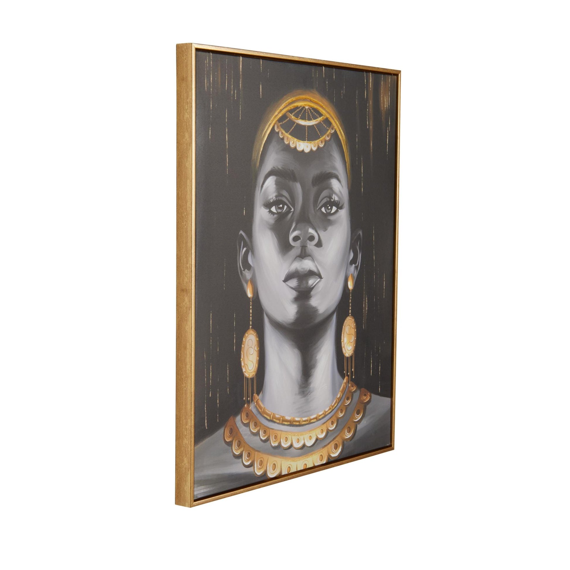 Woman Black Canvas Shaded Living Room Framed Wall Art with Decorative Jewelry and Gold Foil Accents