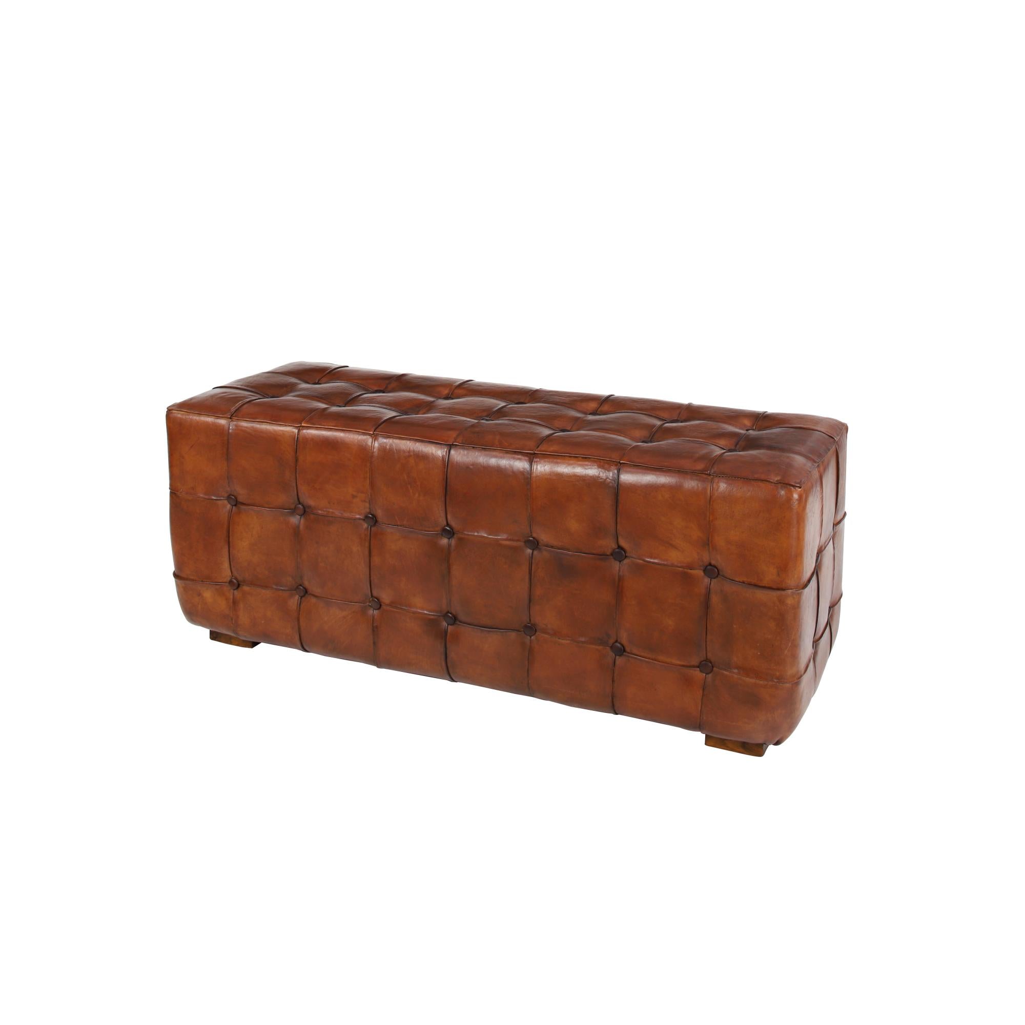 Leather Tufted Upholstered Home Bench with Block Feet