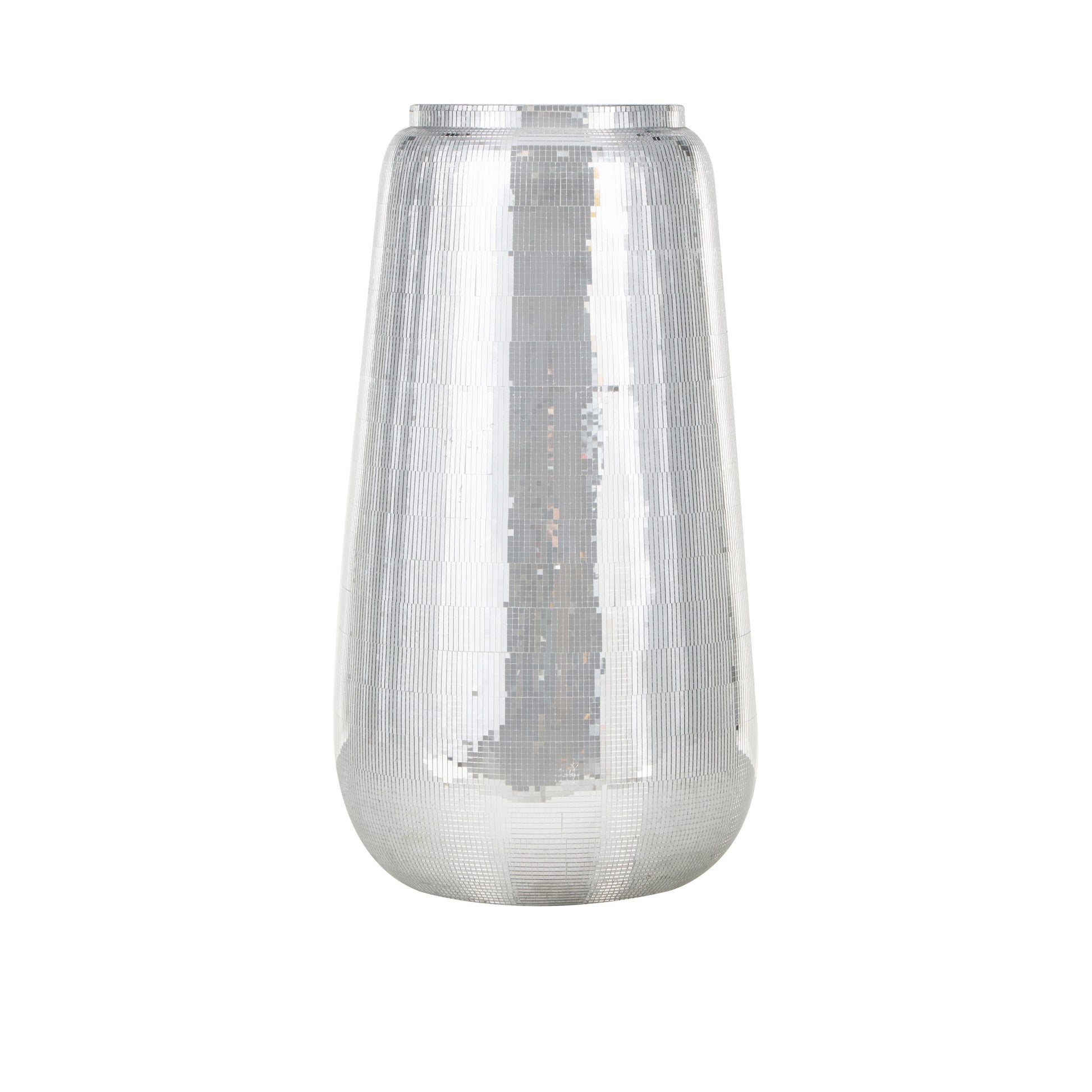 Silver Fiberglass Mosaic Floor Decorative Vase with Blue Interior