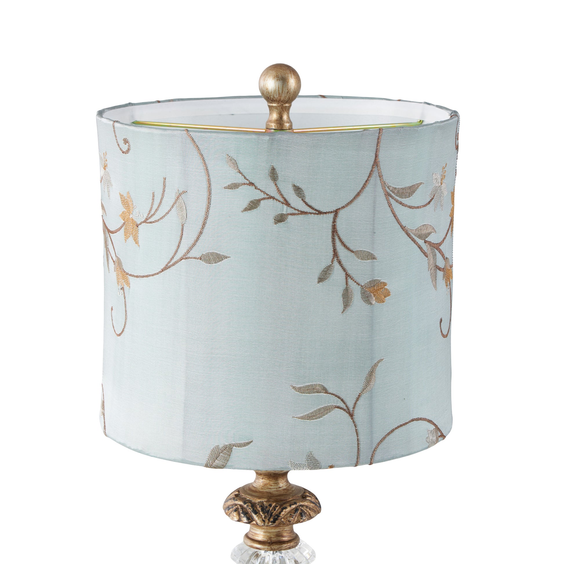 Set of 2 Floral Gold Metal Antique Style Room Buffet Lamp with Light Blue Shade