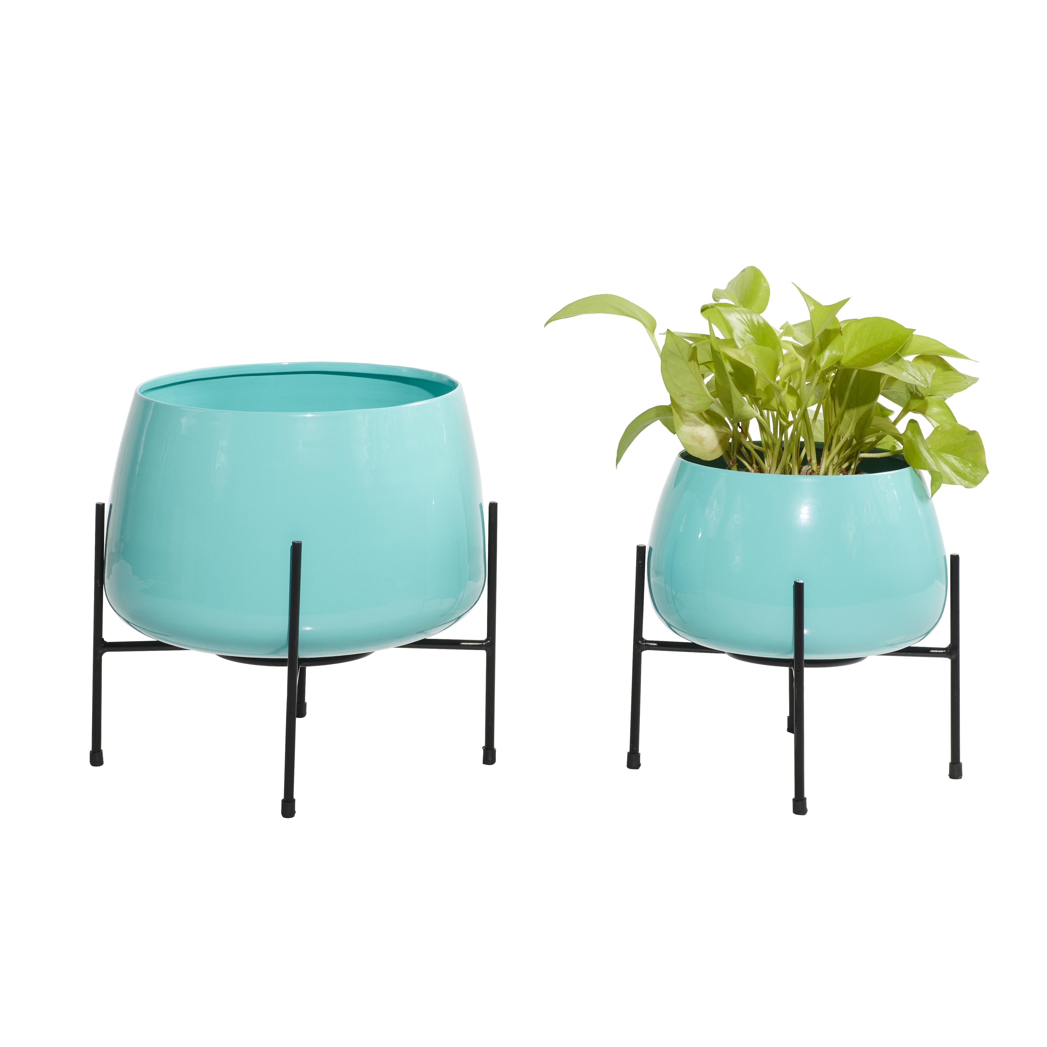 Set of 2 Metal Rounded Dome Indoor Outdoor Planter with Removable Stand