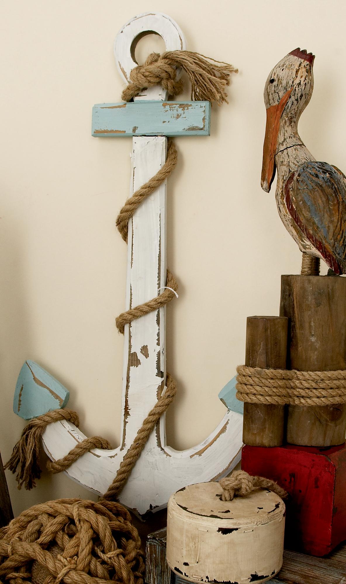 Anchor Wood Home Wall Decor with Twisted Rope 15" x 1" x 27"