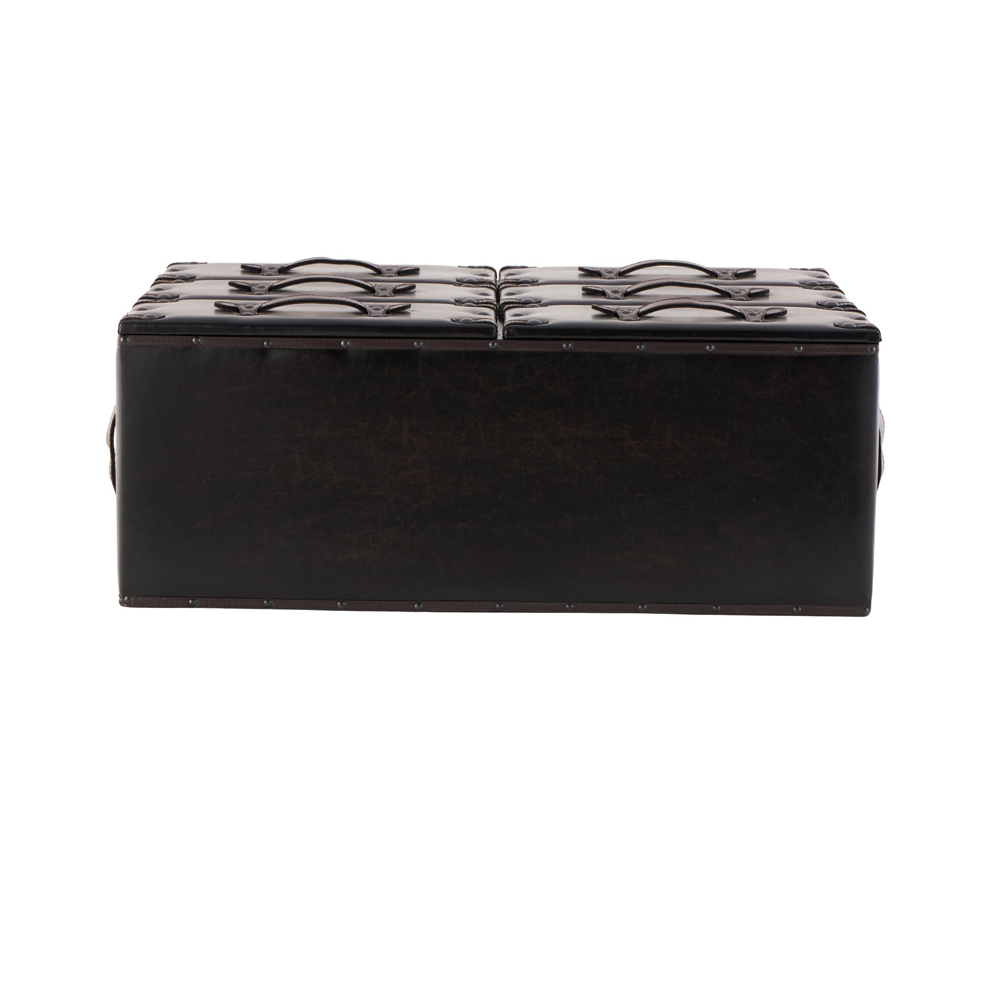 Black Wood Vintage Faux Leather Room Chest with Rivets and Straps Detailing