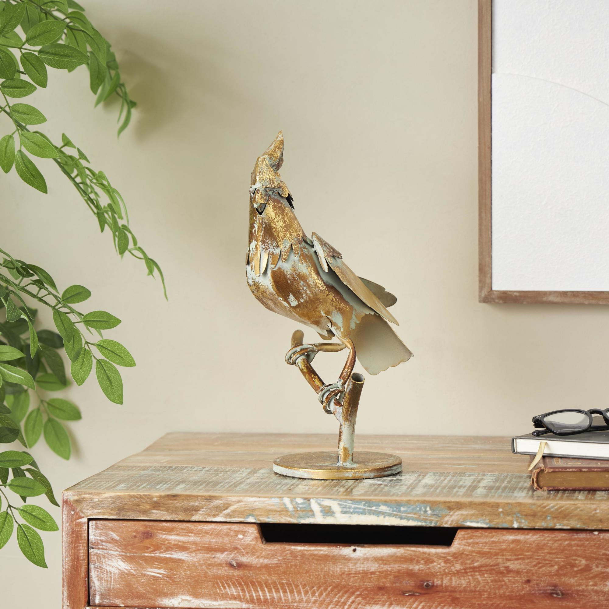 Parrot Bronze Metal Patina Decorative Garden Sculpture with Branch Base