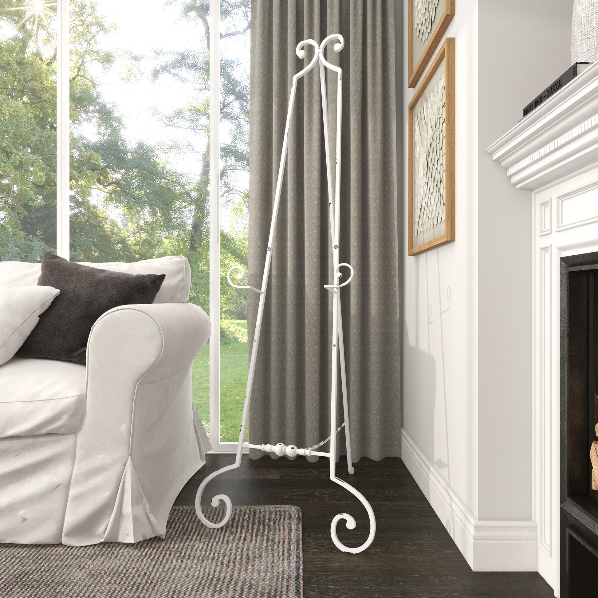 Scroll White Metal Tall Adjustable Floor 3 Tier Display Easel