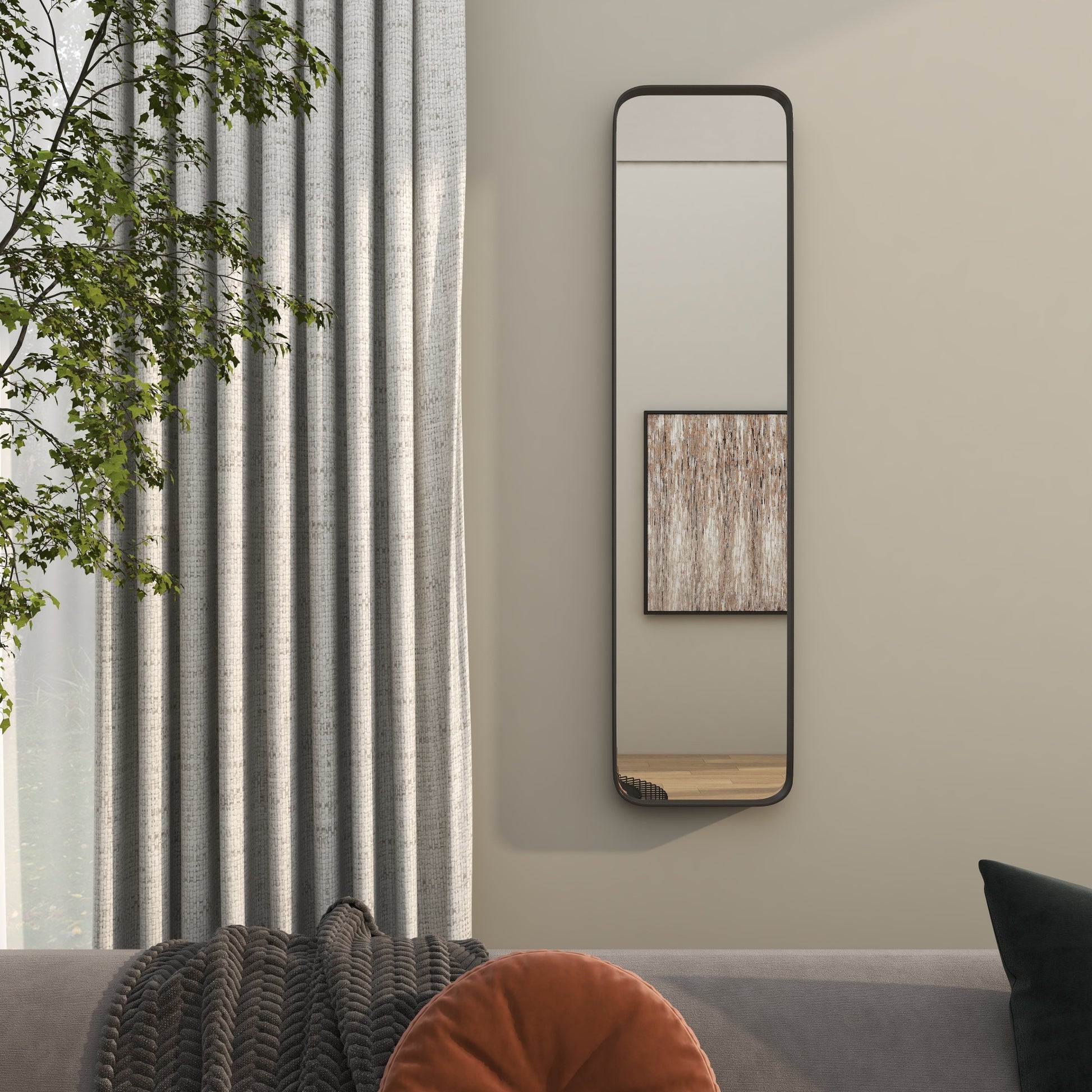 Metal Minimalistic Room Wall Mirror with Thin Frame 12" x 2" x 48"