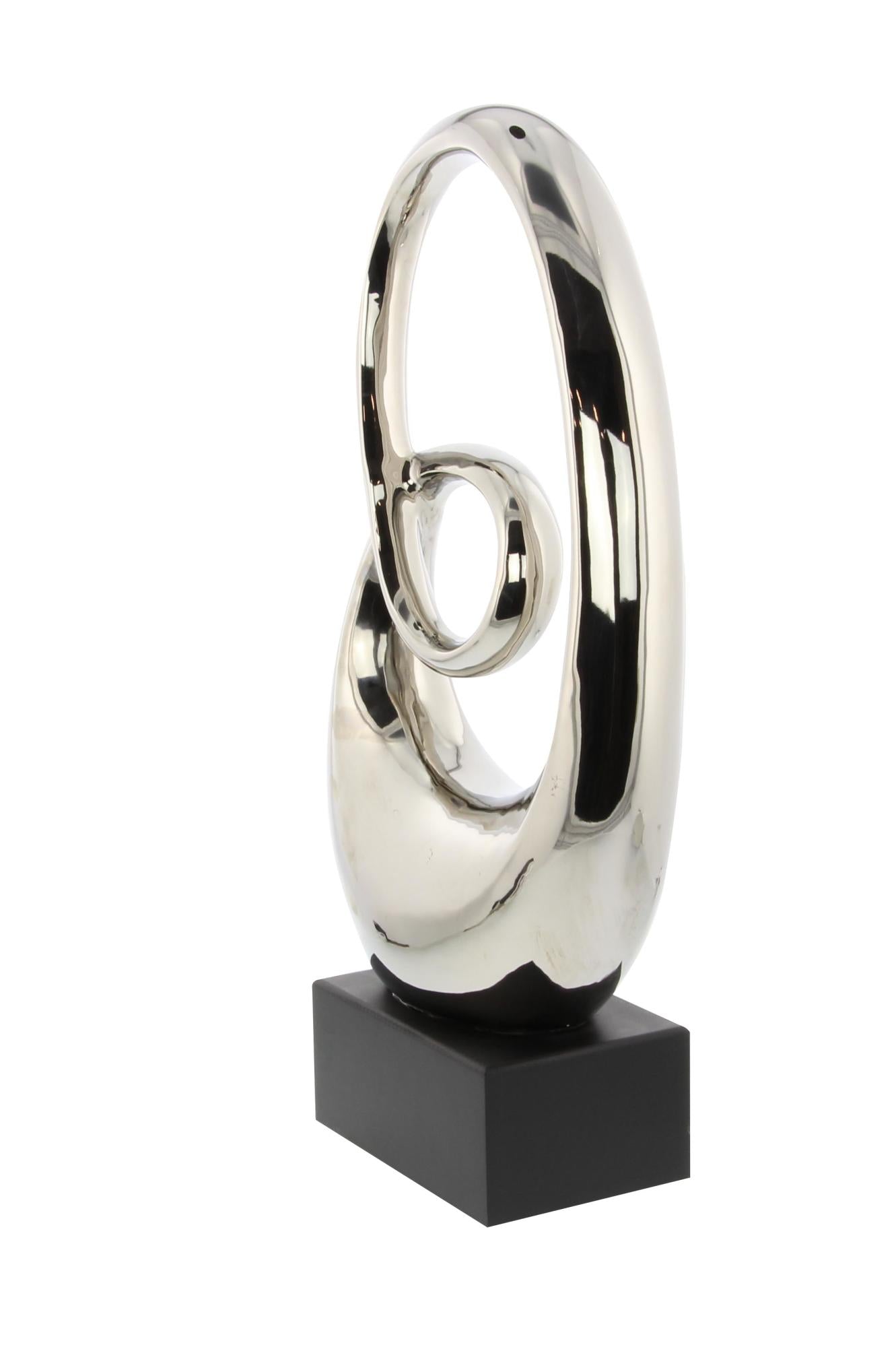Abstract Ceramic Swirl Decorative Sculpture with Black Wooden Base