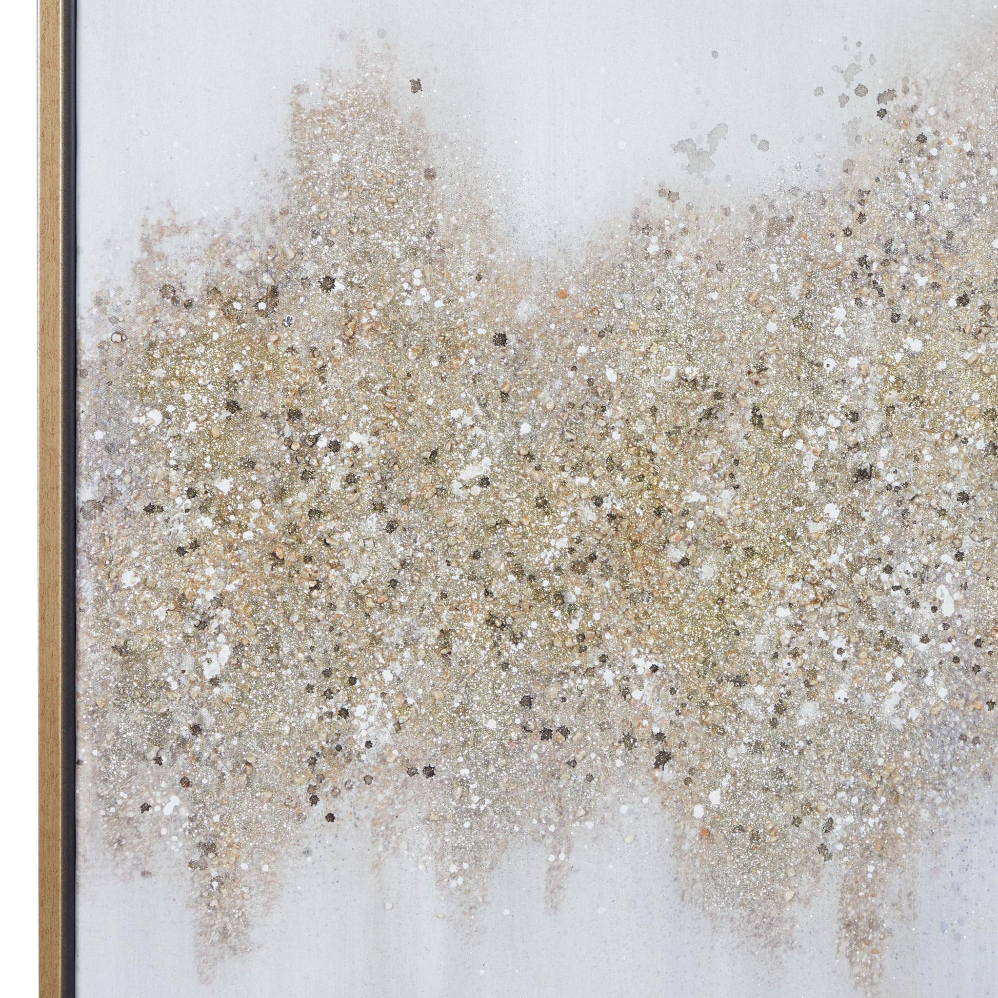Geode Gold Canvas Glitter Flakes Living Room Framed Wall Art with Gold Frame