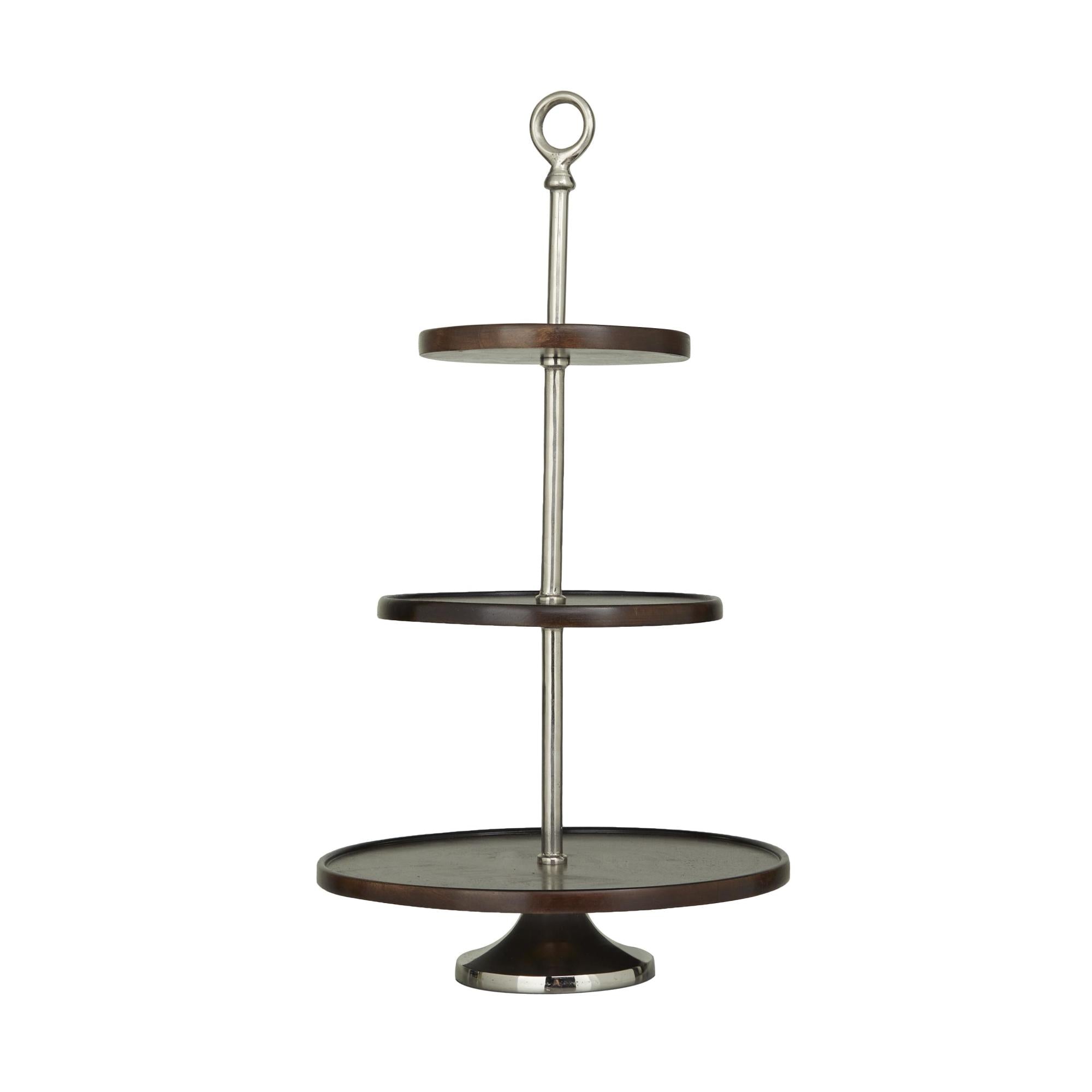 Mango Wood 3 Level Decorative Tiered Server with Aluminum Bases