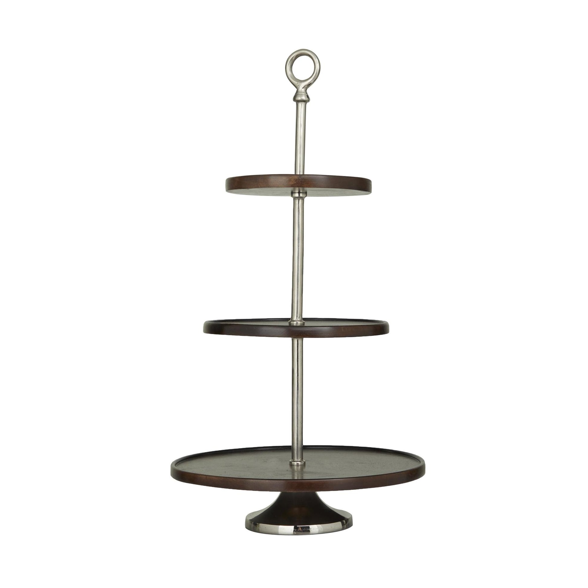Mango Wood 3 Level Decorative Tiered Server with Aluminum Bases