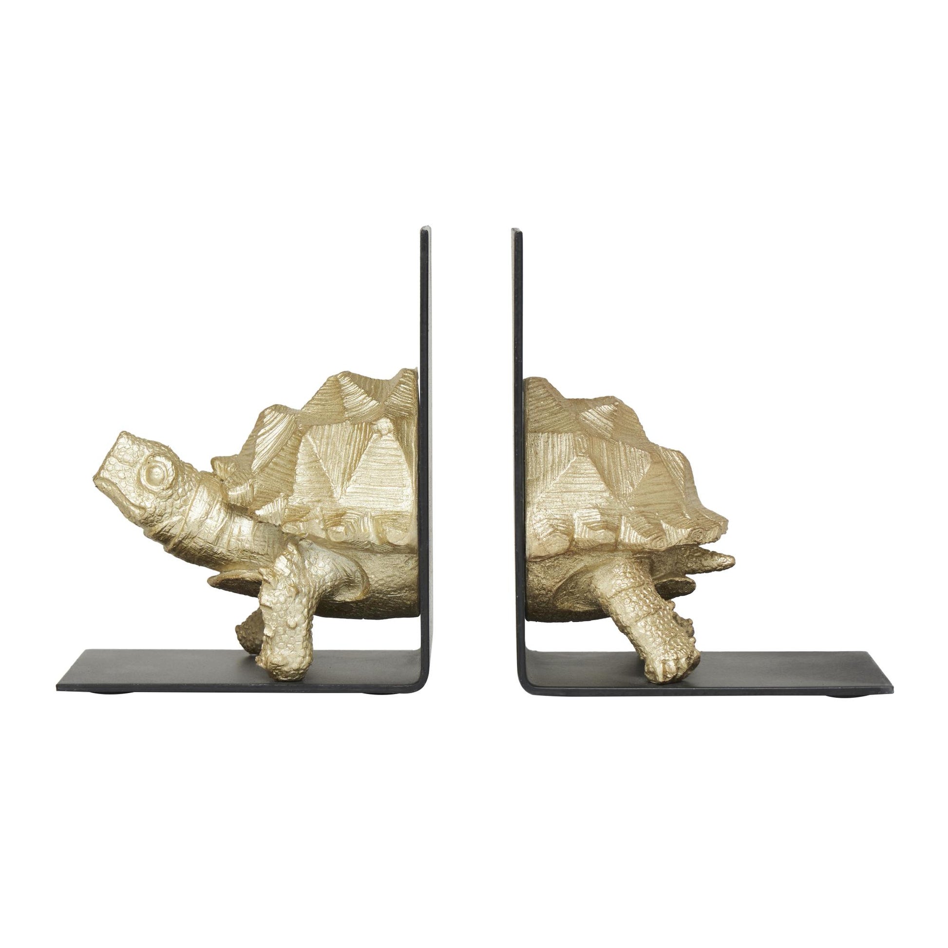 CosmoLiving by Cosmopolitan Set of 2 Turtle Brass Polystone Decorative Bookends with Black Stands