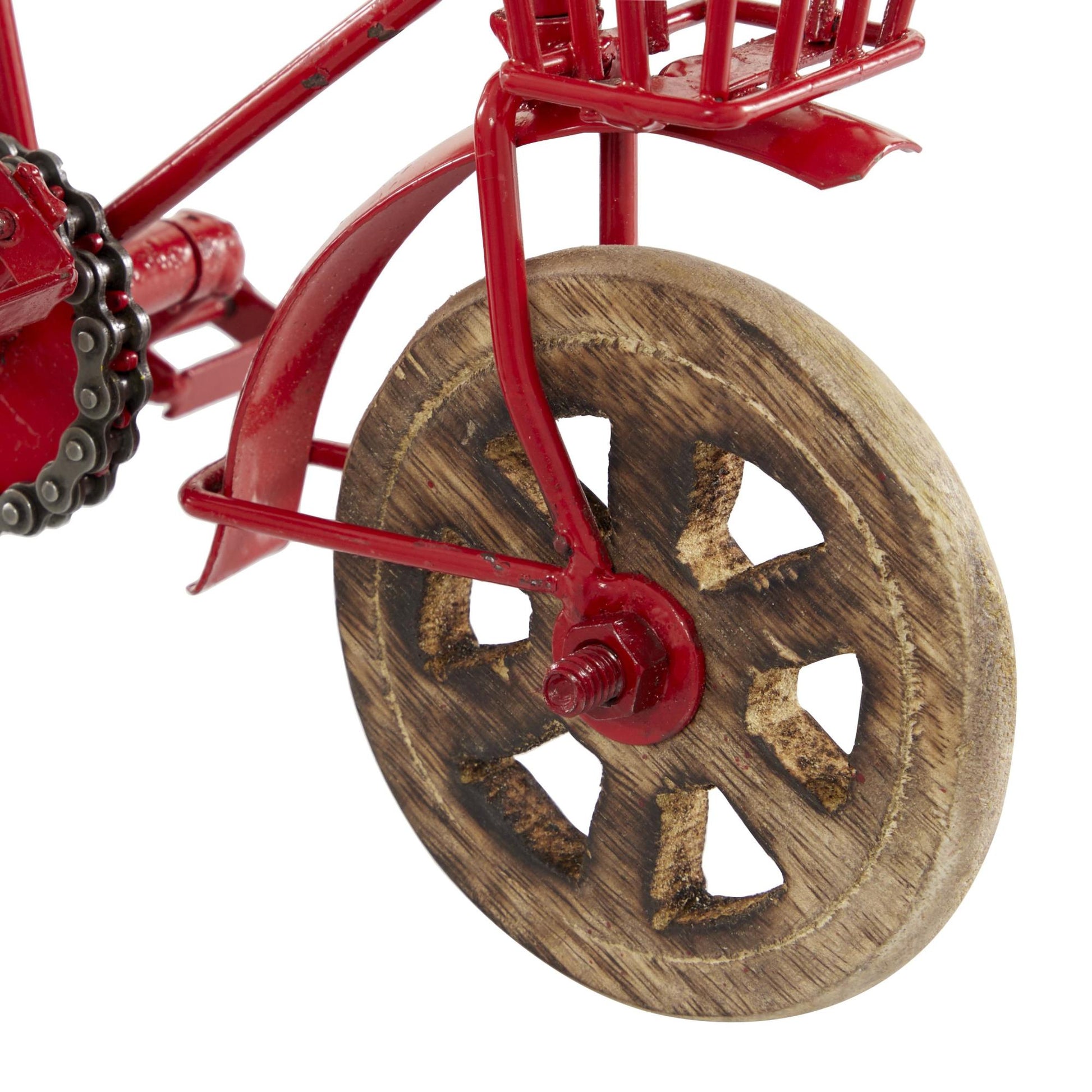 Set of 3 Bike Multi Colored Metal Decorative Sculpture with Wood Wheels