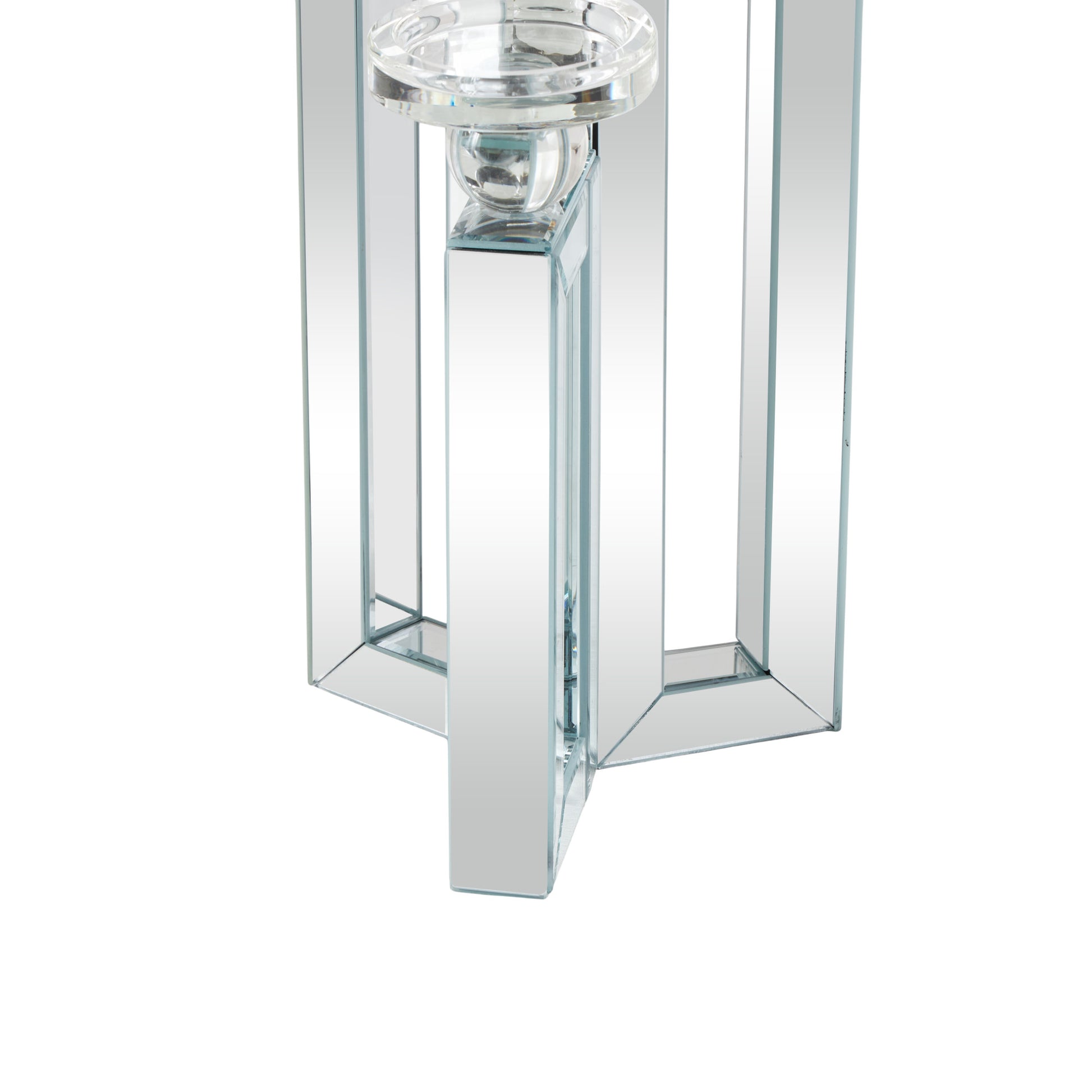 Silver Glass Pillar 3 Plate Decorative Candelabra with Mirrored Accents