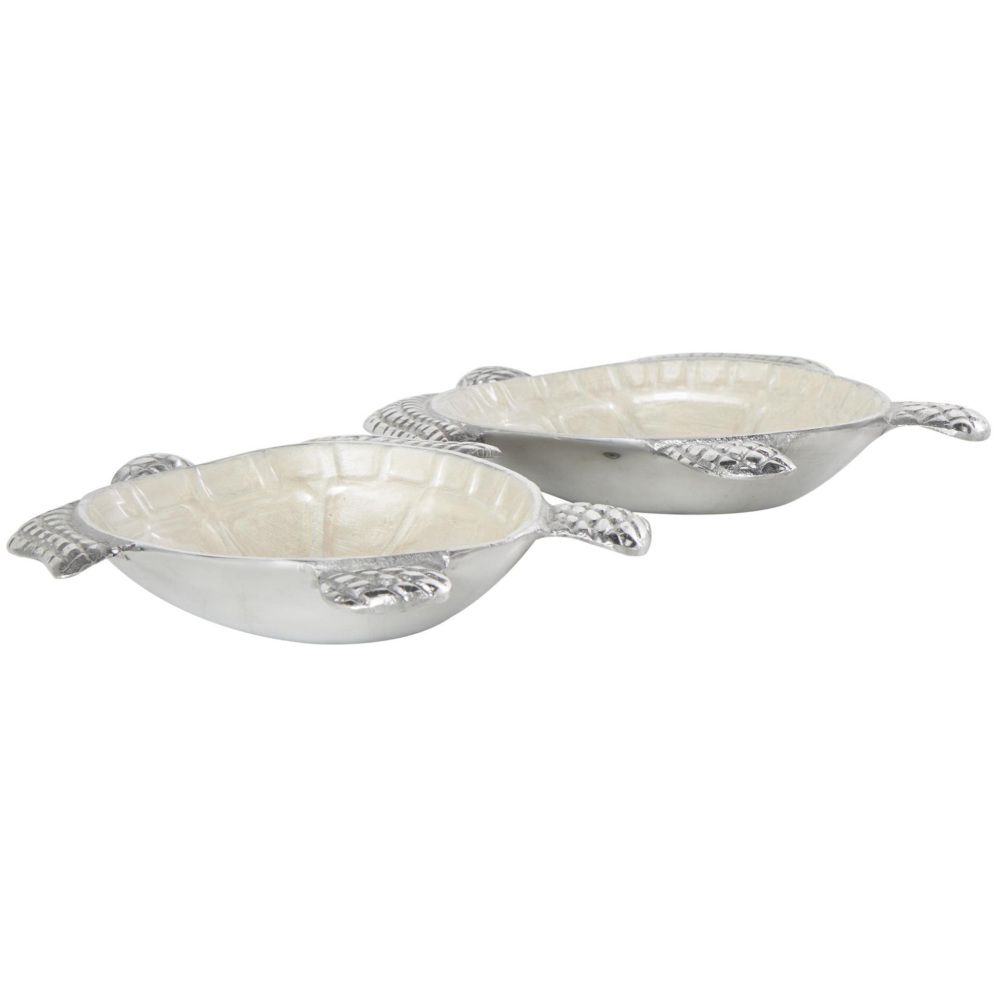 Set of 2 Turtle Aluminum Metal Handmade Enameled Large Decorative Bowl with Silver Metal Exterior