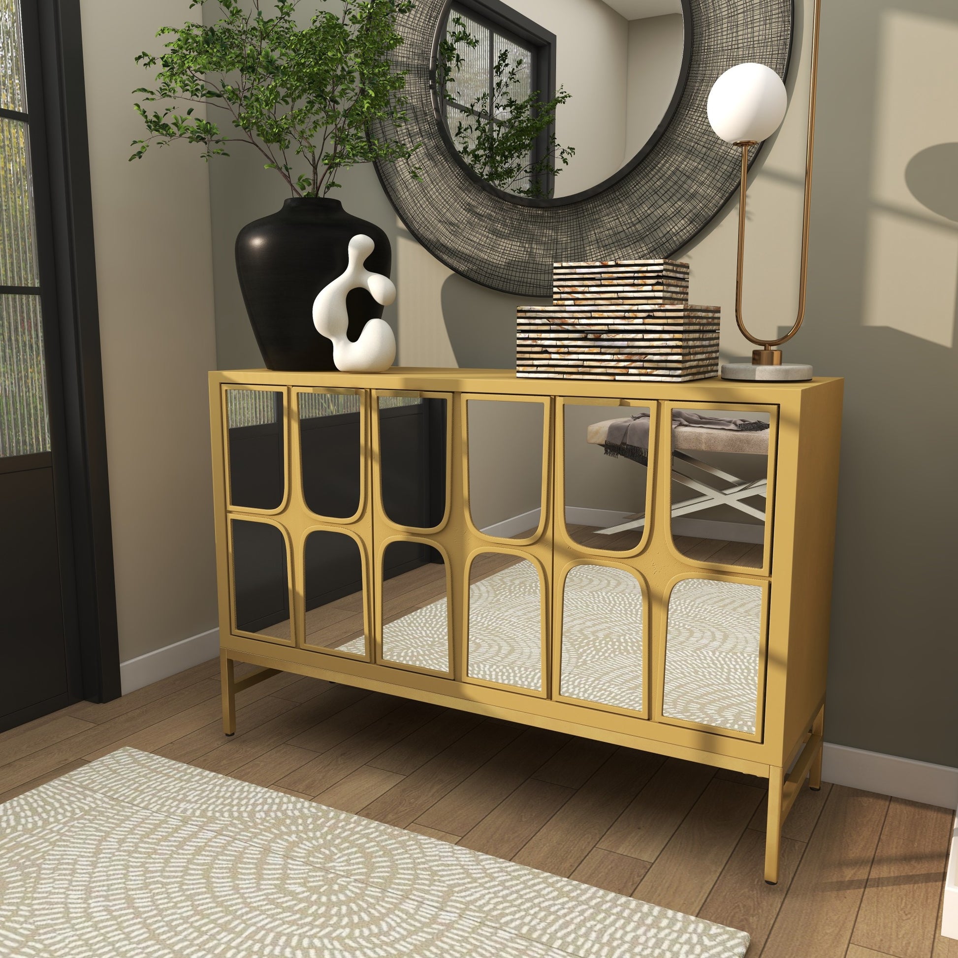 Wooden 3 Door Room Cabinet with Mirrored Front