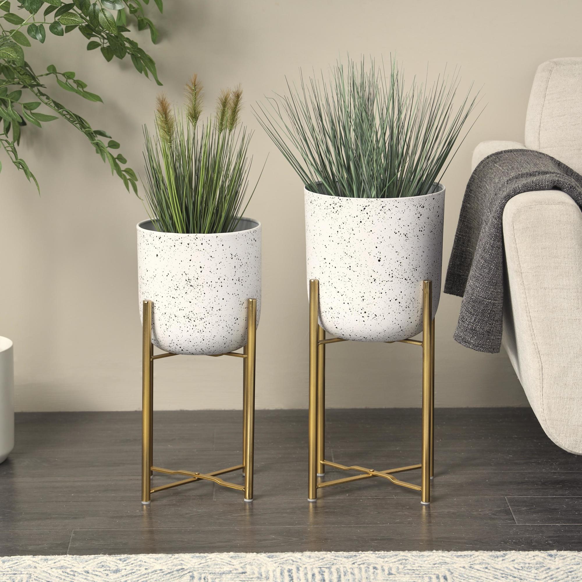 Set of 2 Metal Deep Recessed Dome Indoor Outdoor Planter with Removable Stand