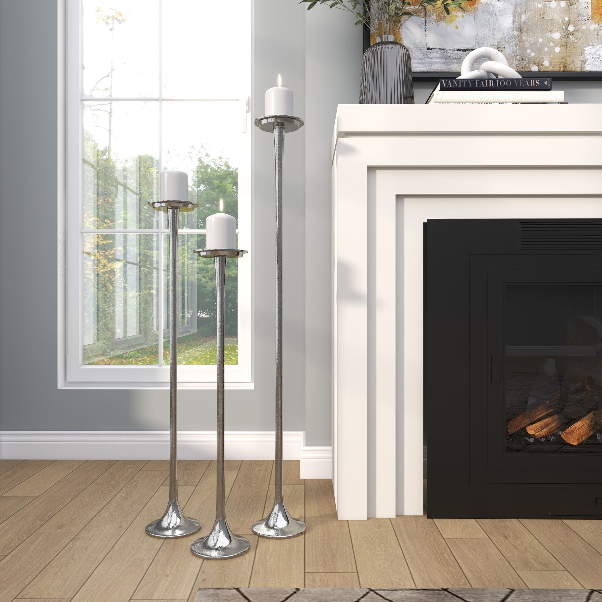 Set of 3 Aluminum Metal Tall Decorative Candle Holder