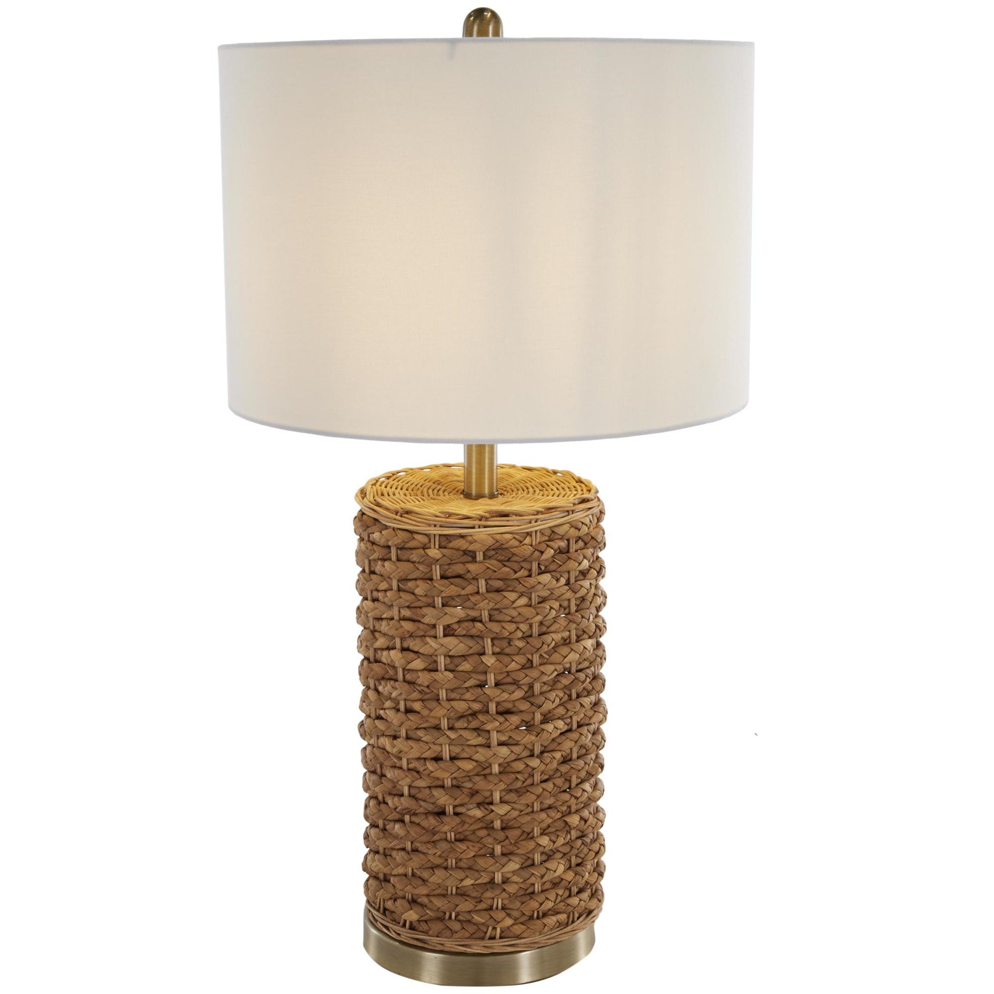 Brown Rattan Handmade Braided Room Table Lamp with Gold Accents