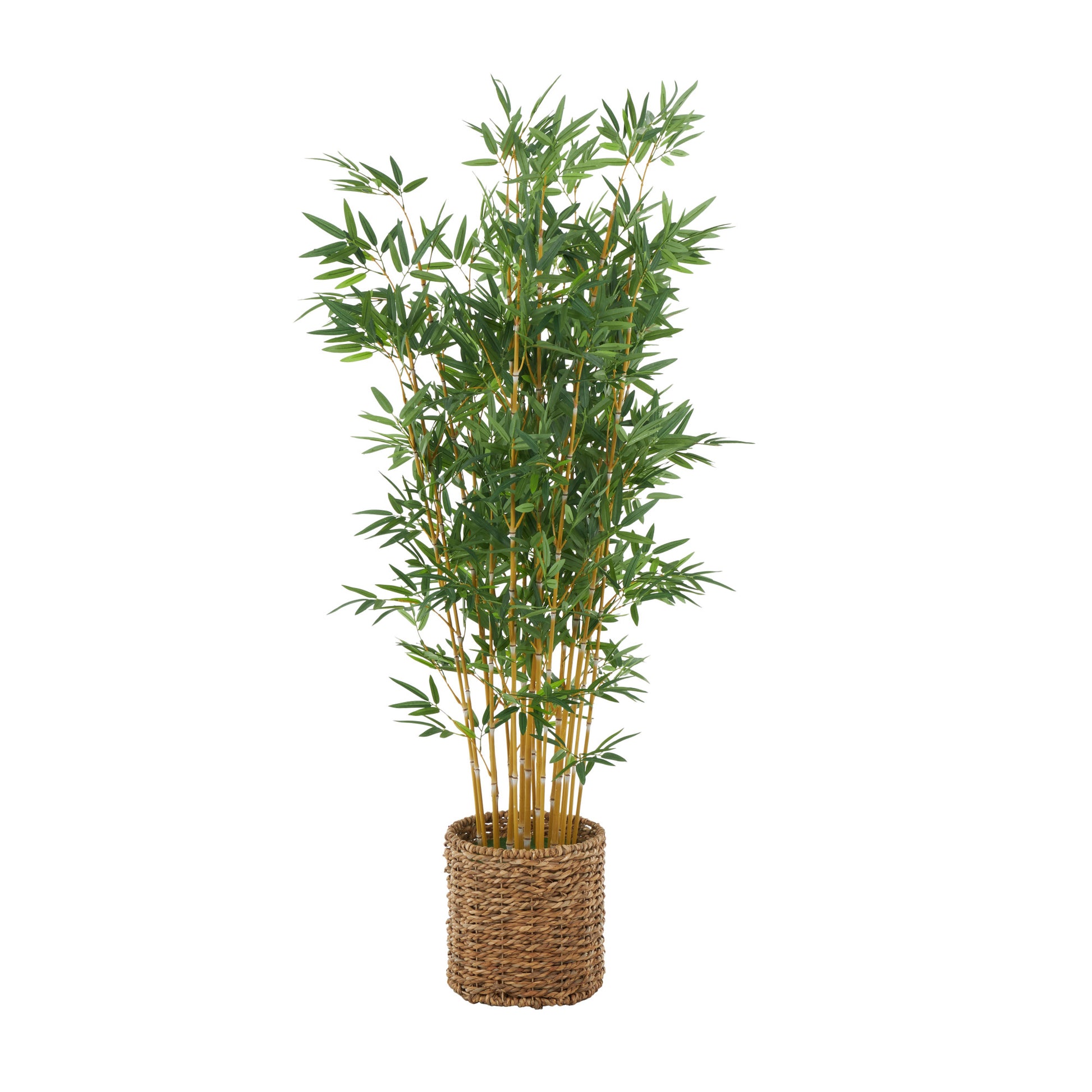 Bamboo Green Faux Foliage Indoor Outdoor Artificial Tree with Realistic Leaves and Brown Seagrass Pot